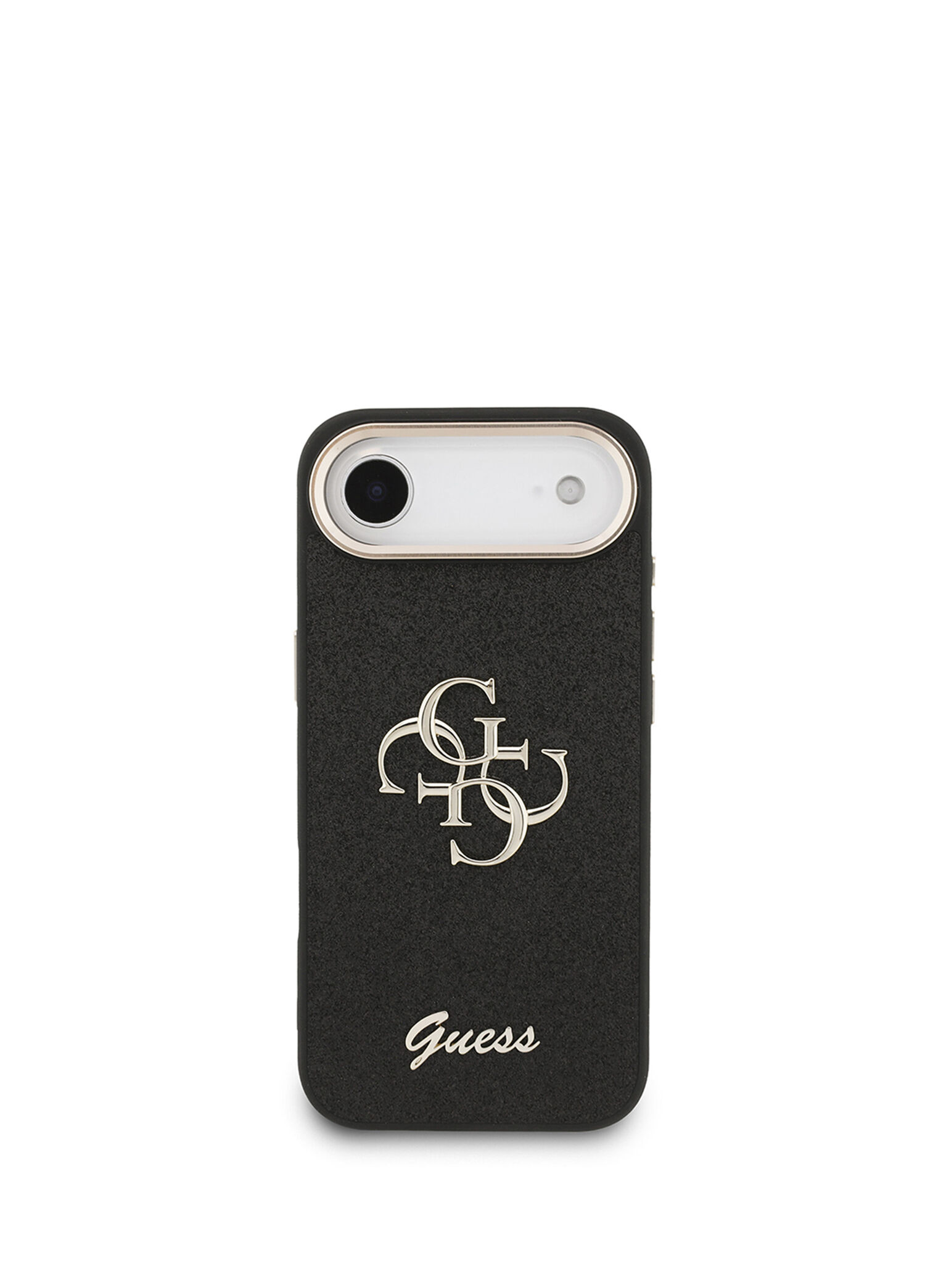 Guess - iPhone 17 Air 4G Büyük Metal Kamera Çerçeveli ve Logolu Glitter Telefon Kılıfı - Siyah