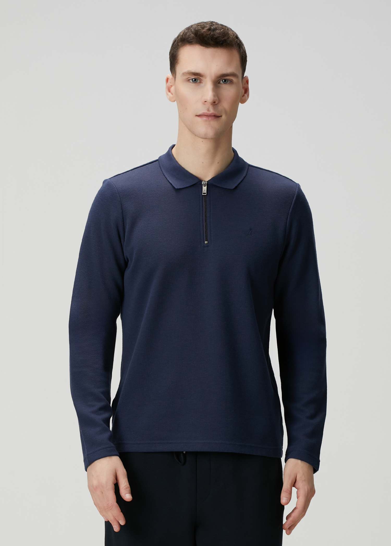 Lacivert Polo Yaka Sweatshirt