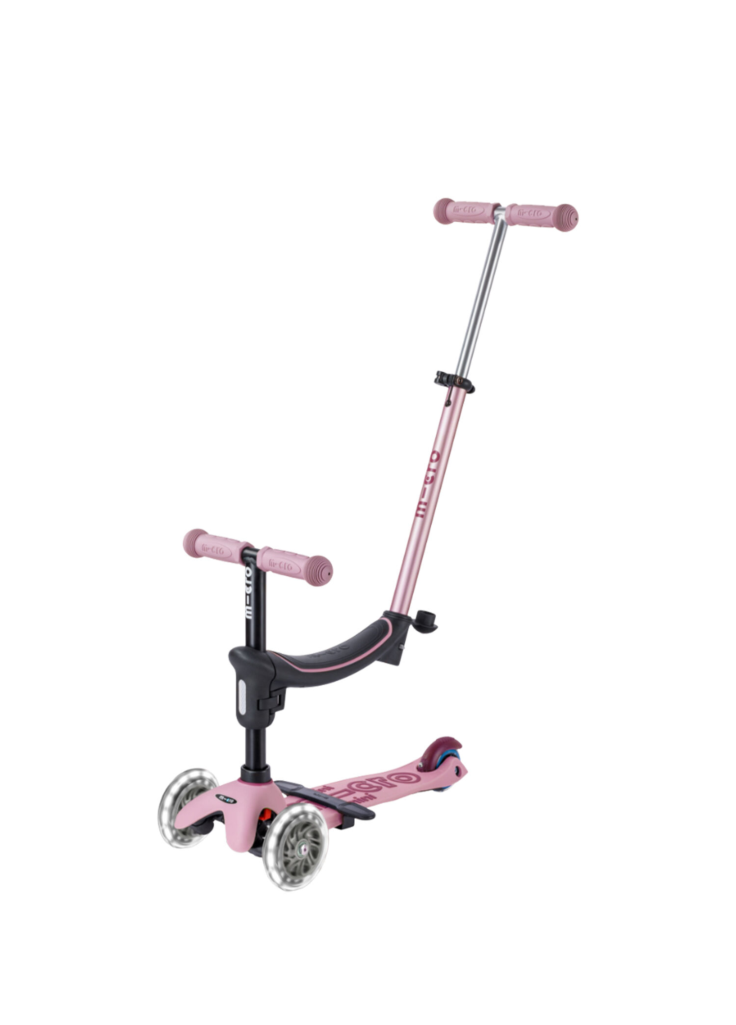 Mini 6 in 1 Deluxe Rock and Go LED Dusty Rose 1+ Yaş 3 Tekerlekli Yaş Çocuk Scooter