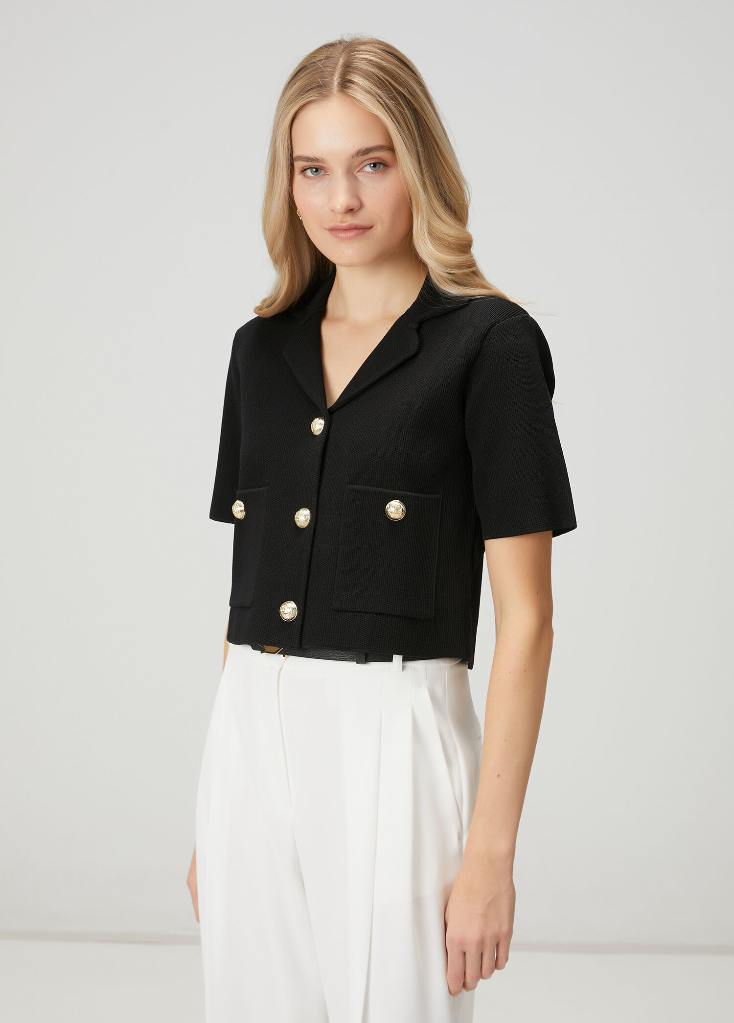 Siyah Crop Triko Ceket