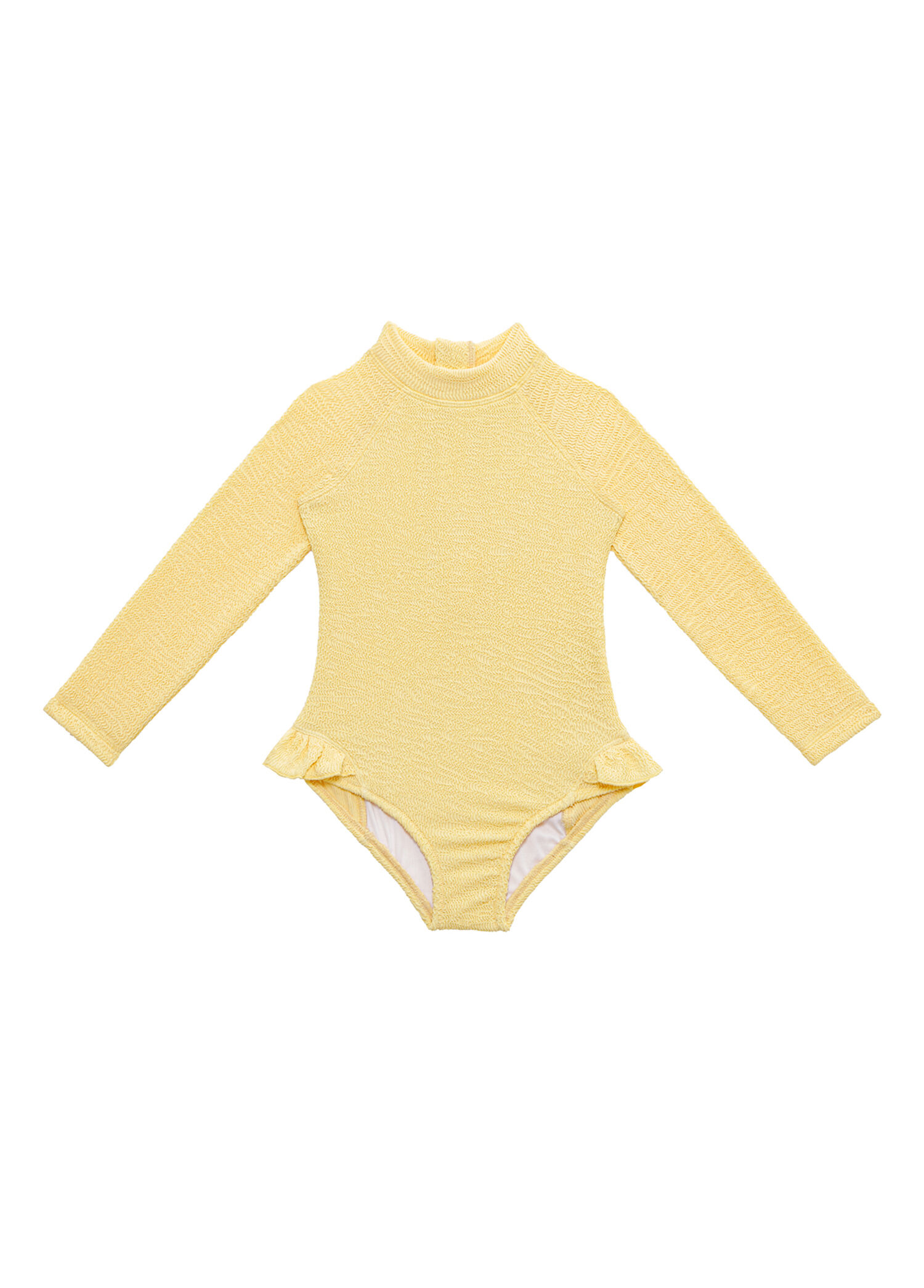 Butter Yellow UV Korumalı Dokulu Uzun Kollu Kız Çocuk Mayo
