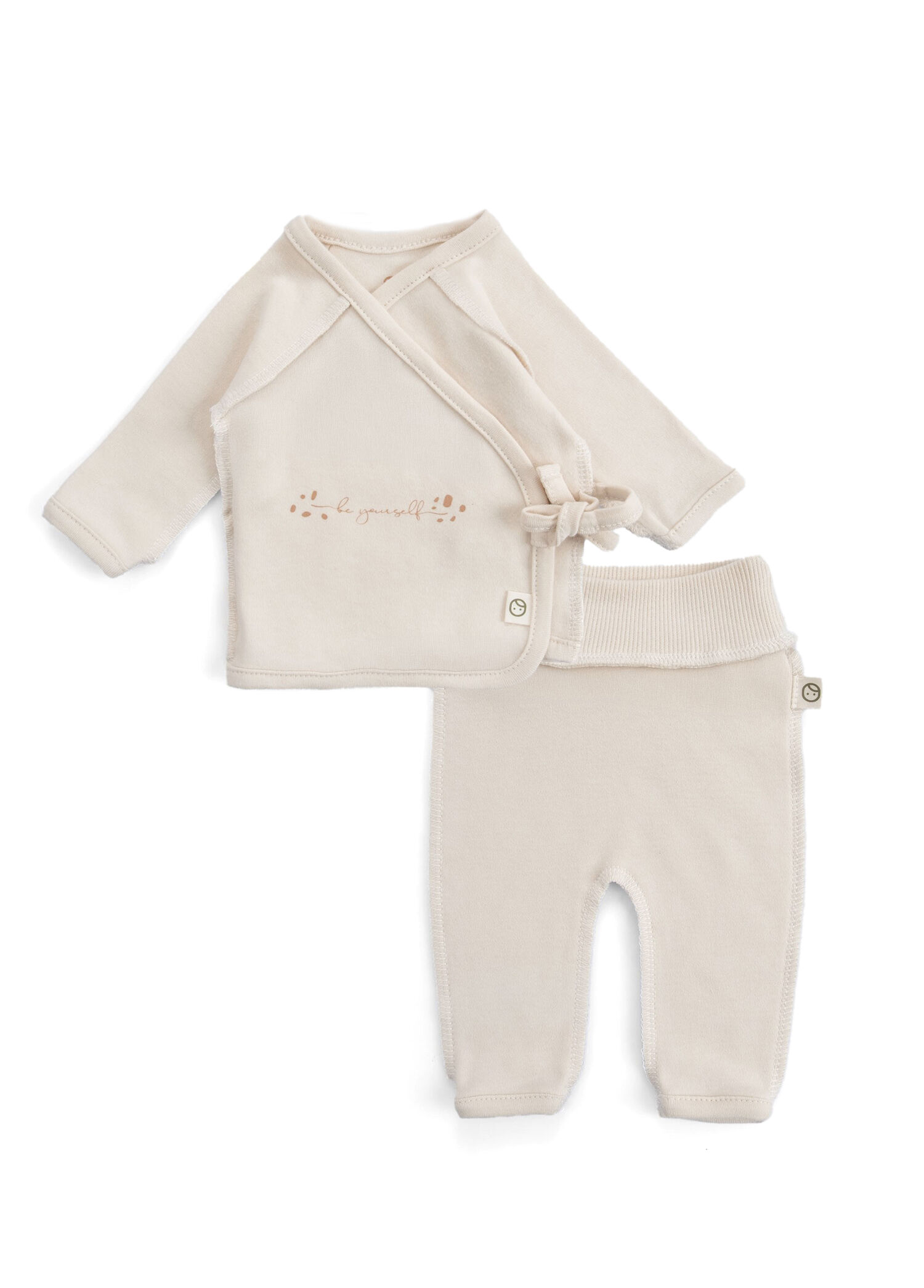Ekru Organik Pamuk Kruvaze Bluz ve Pantolon Prematüre Bebek 2'li Set