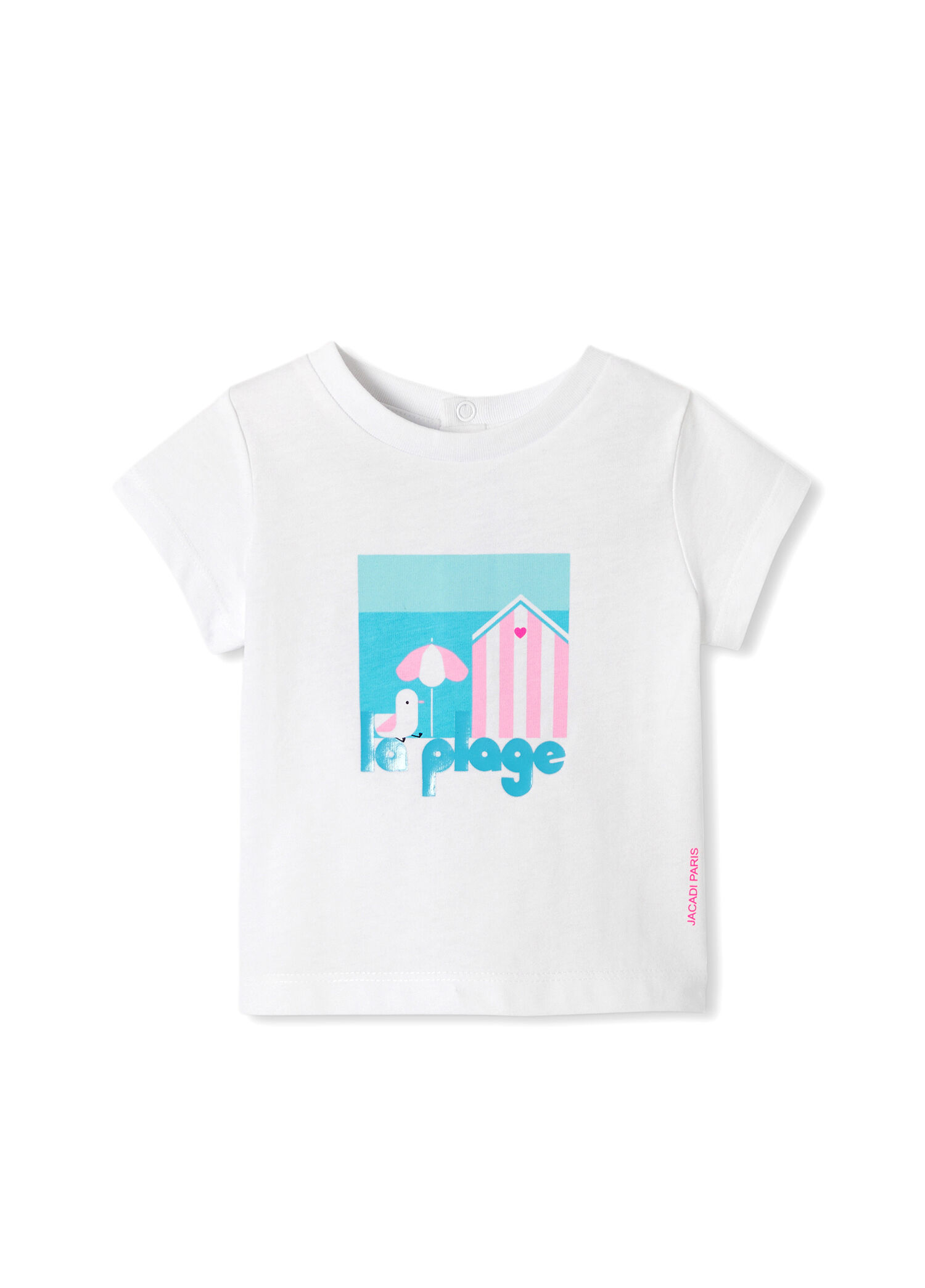 Beyaz Arkası Çıtçıt Kapama Kısa Kollu Kız Bebek T-Shirt