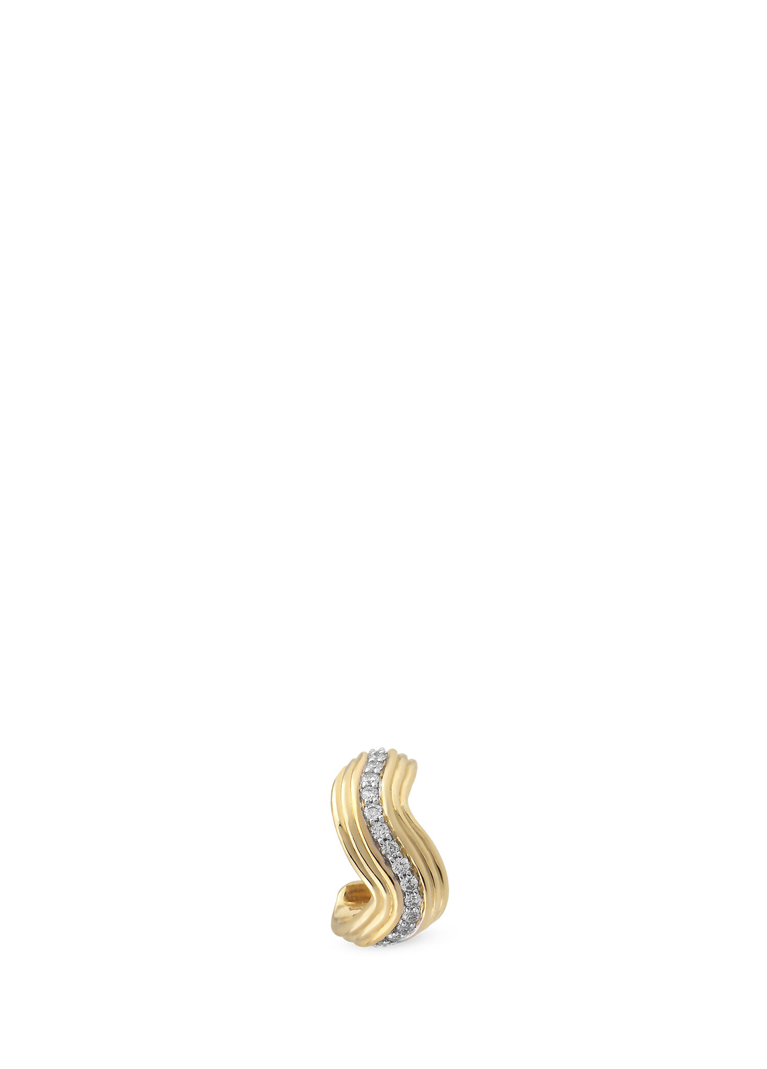 Wave Ear Cuff 14 Ayar Altın Pırlanta Kıkırdak Küpe