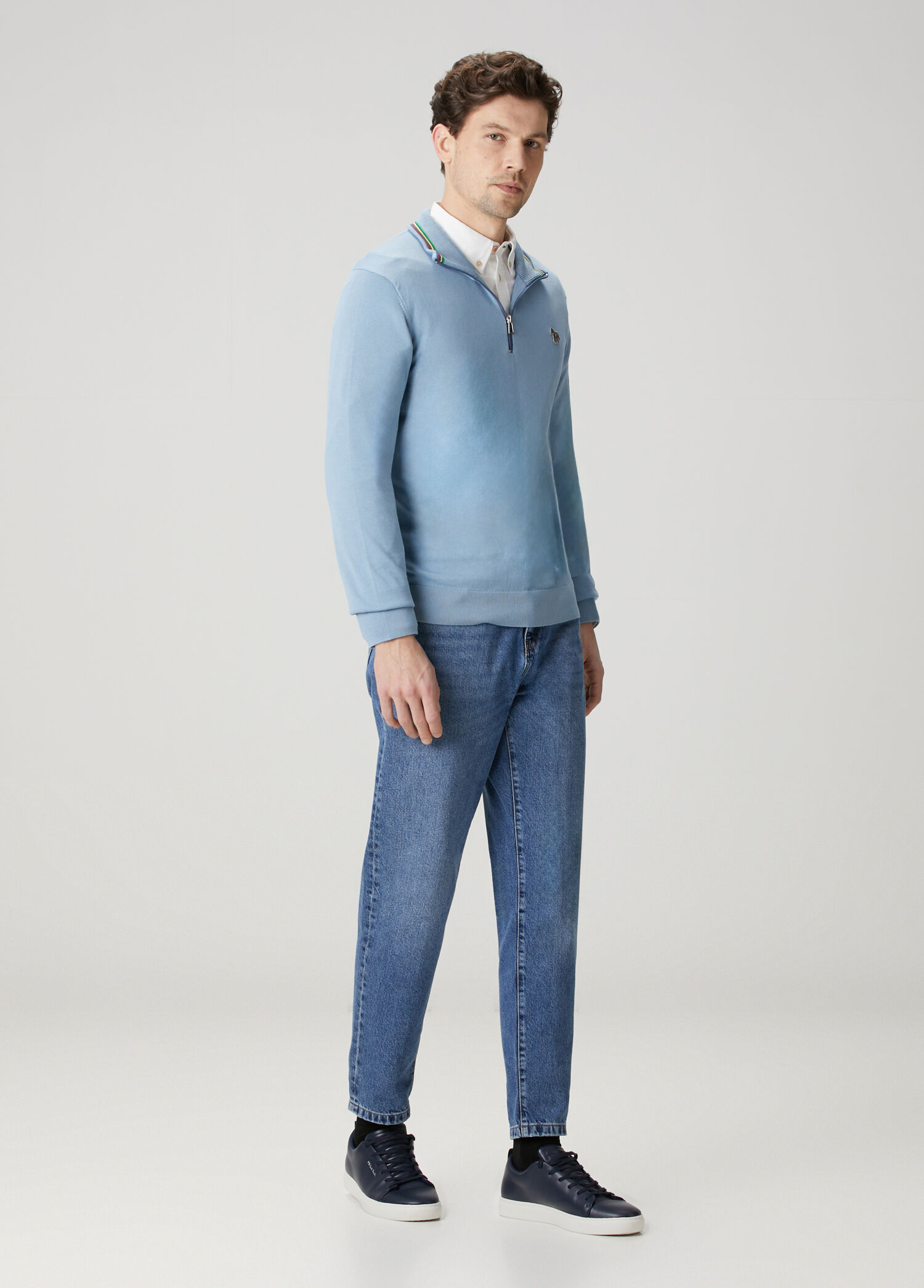 PS by Paul Smith Mavi Erkek Mavi Yakası Fermuarlı Organik Pamuk