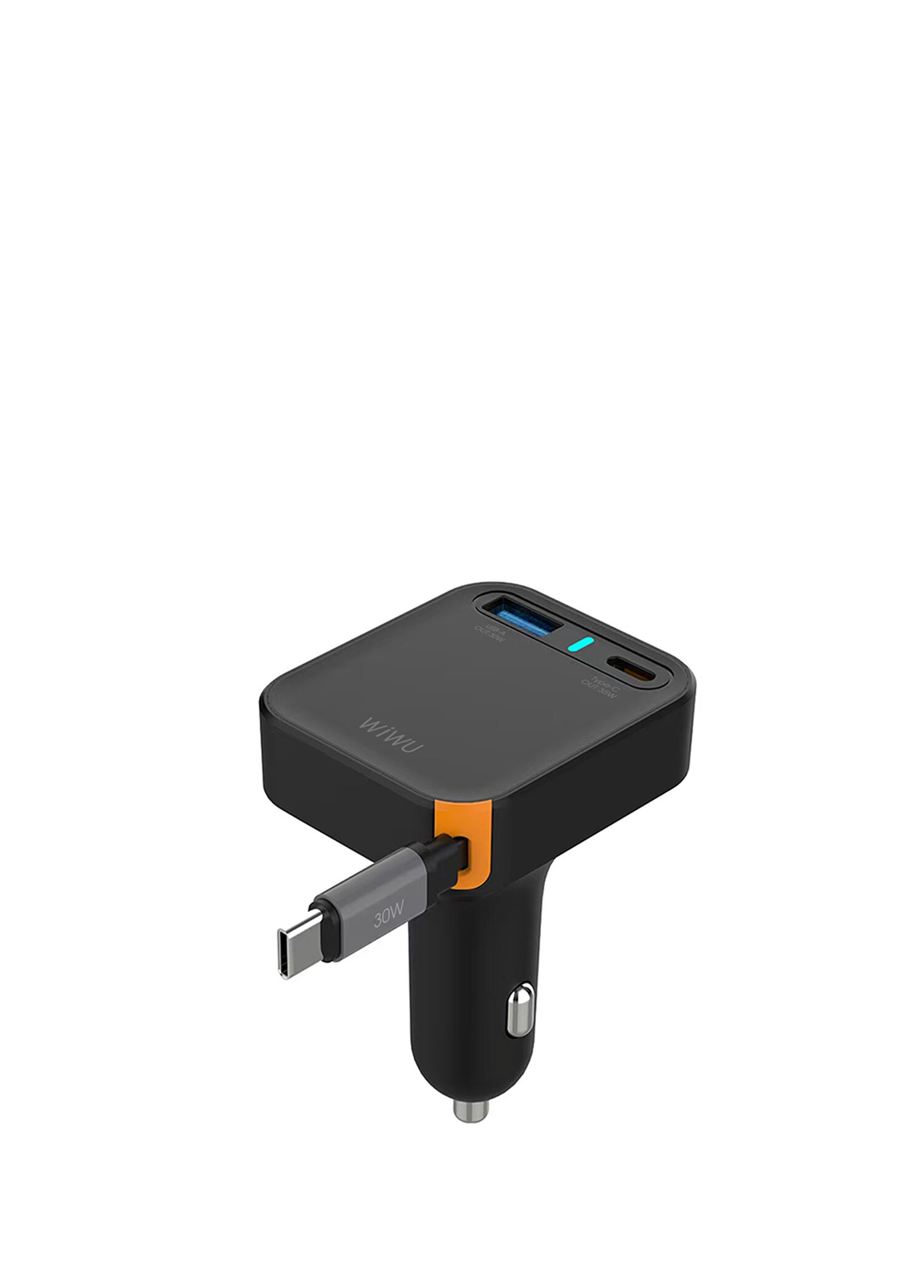 Wi-CC033 Type-C + USB-A 65W Akım Korumalı Dahili Kablolu Araç Şarj Aleti