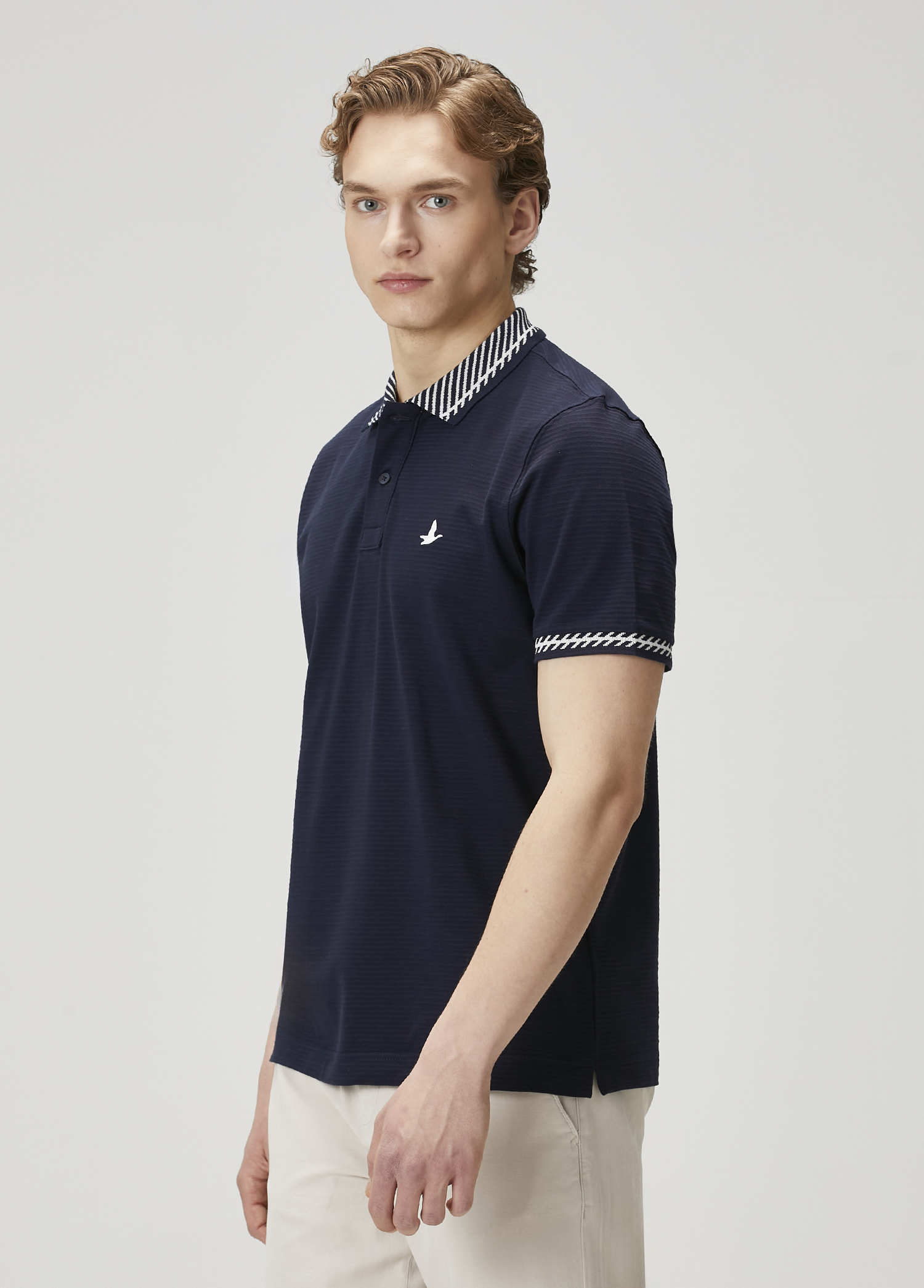 Lacivert Verev Çizgi Detaylı Polo Yaka T-shirt_3