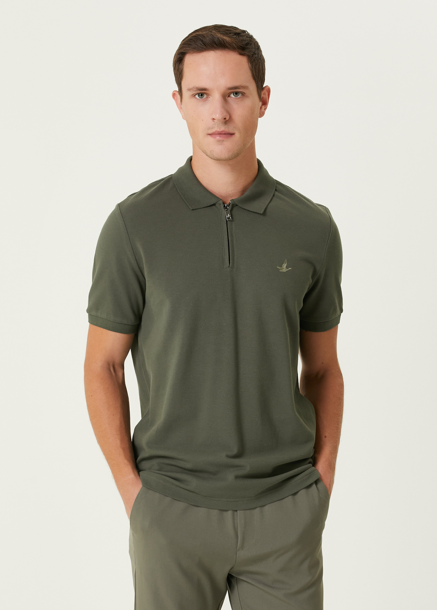 Comfort Fit Haki Polo Yaka T-shirt