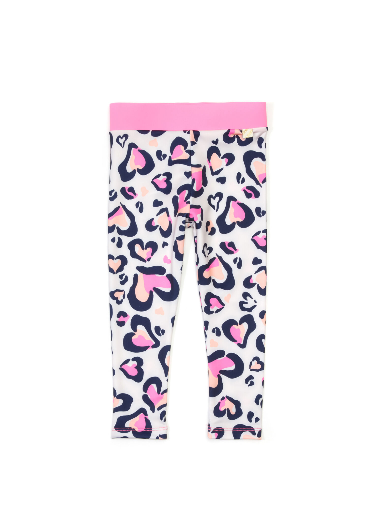Pembe Leopar Kalp Desenli Kız Çocuk Tayt