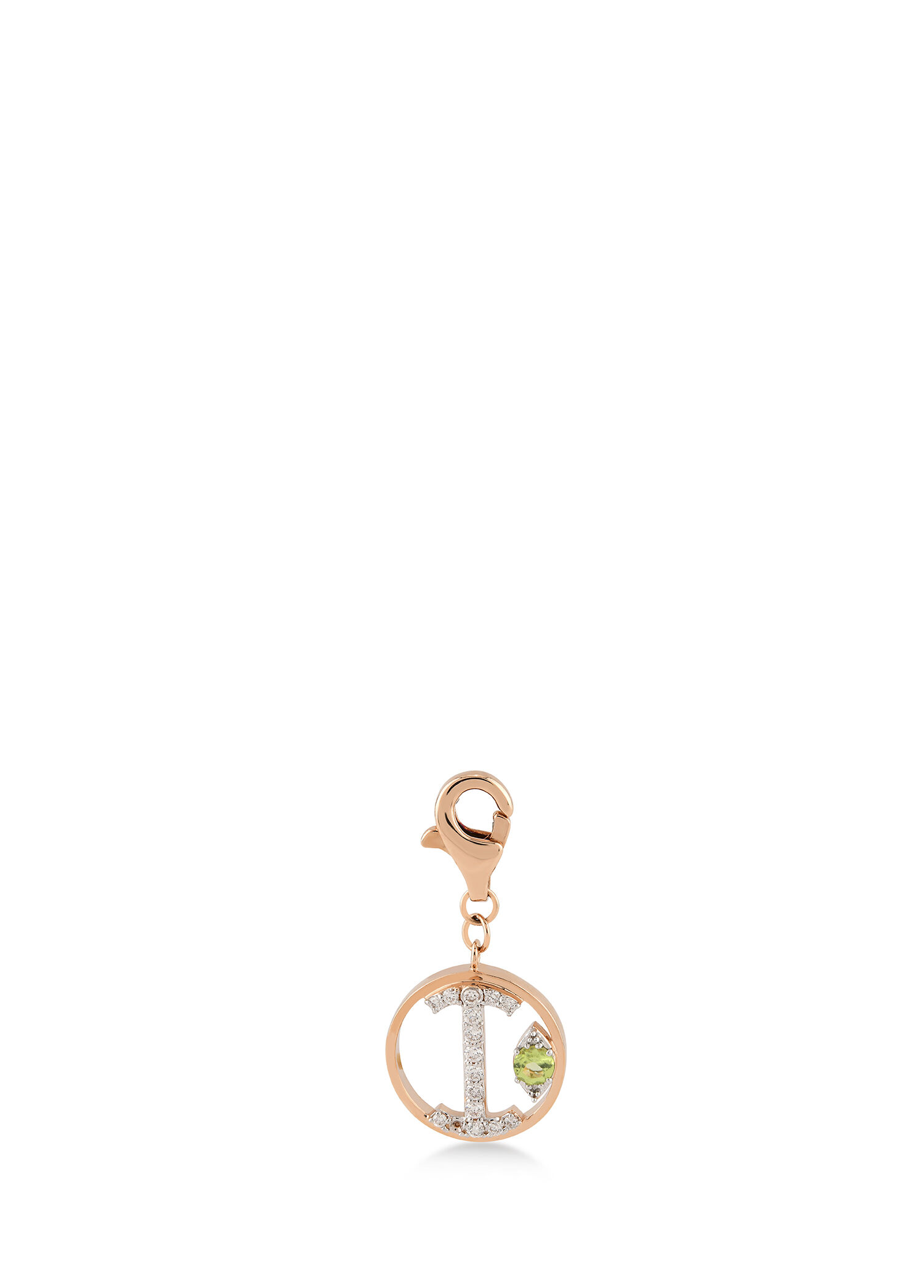 Mini “İ” Harfli Charm Pırlanta Yeşil Peridot Taşlı 14 Ayar Pembe Altın