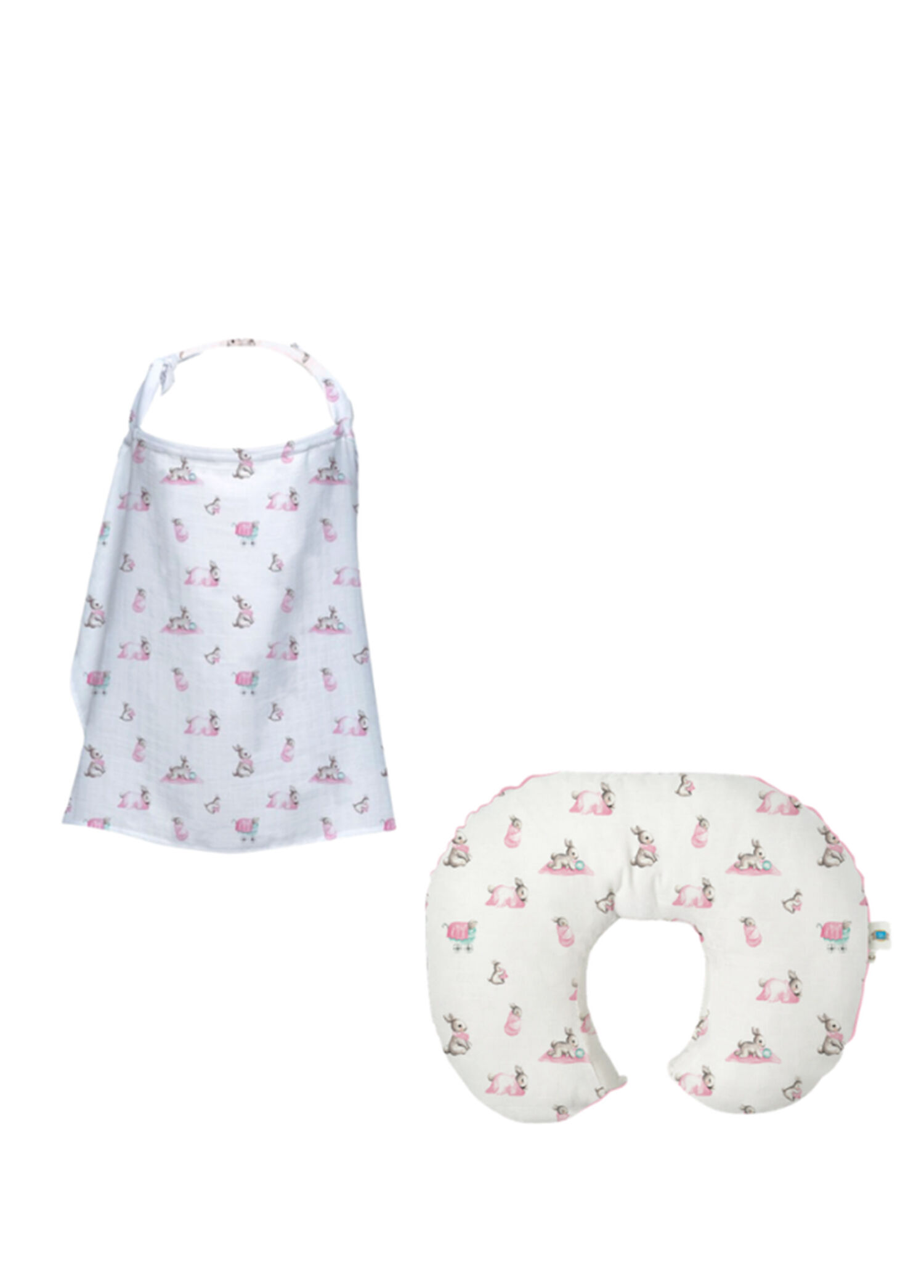 Bebe Lapin Rose Müslin Emzirme Önlüğü ve Destek Yastığı Seti