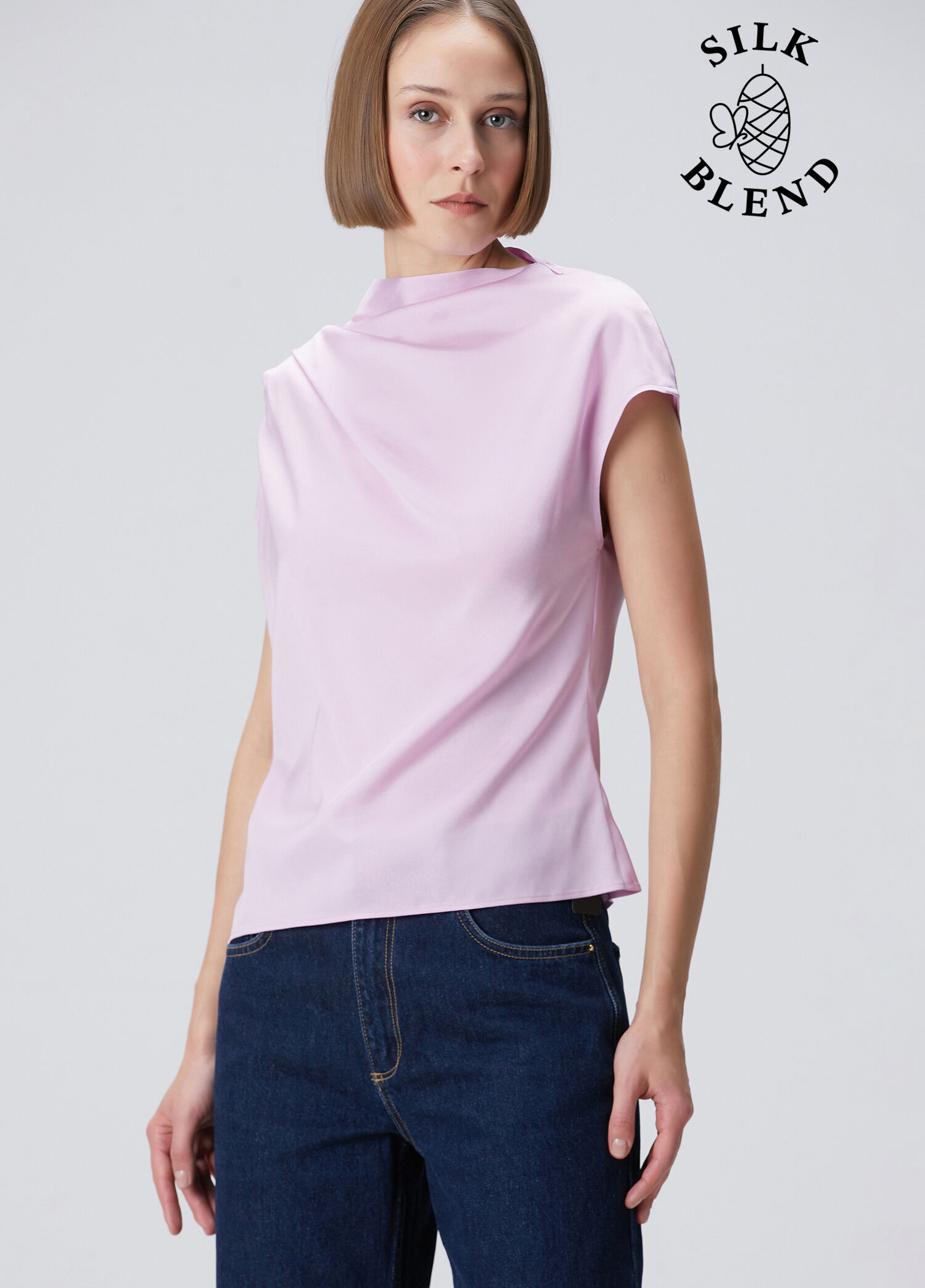 Pembe Drapeli İpek Bluz
