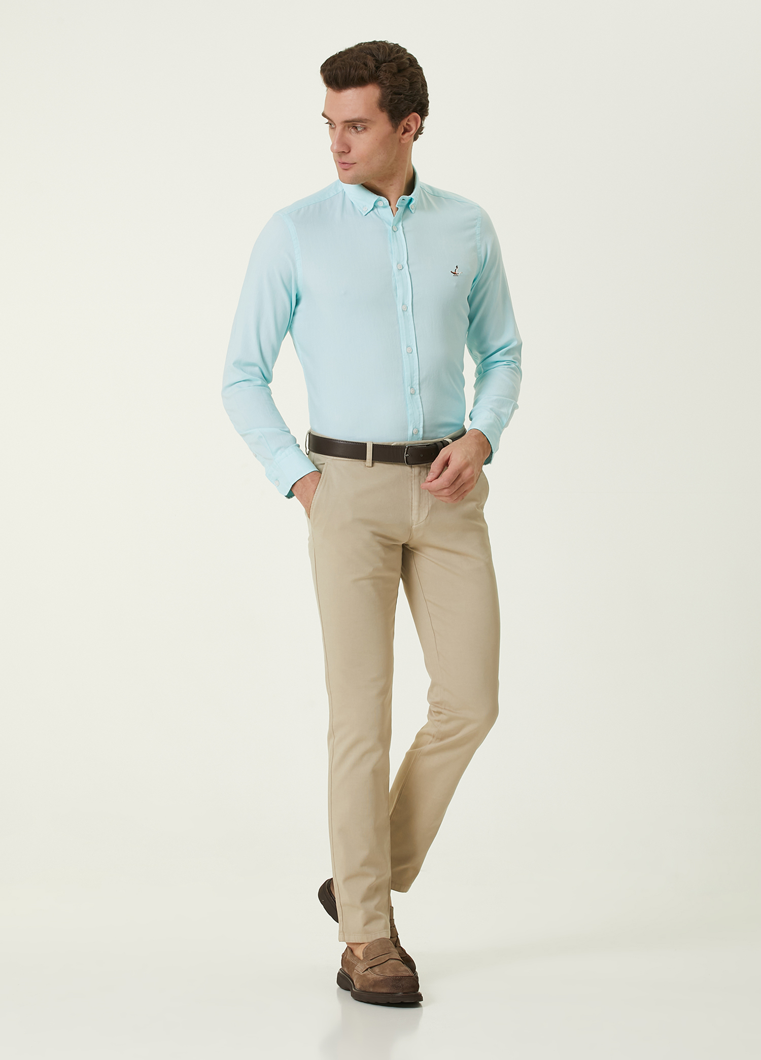 Slim Fit Bej Panama Dokulu Chino Pantolon