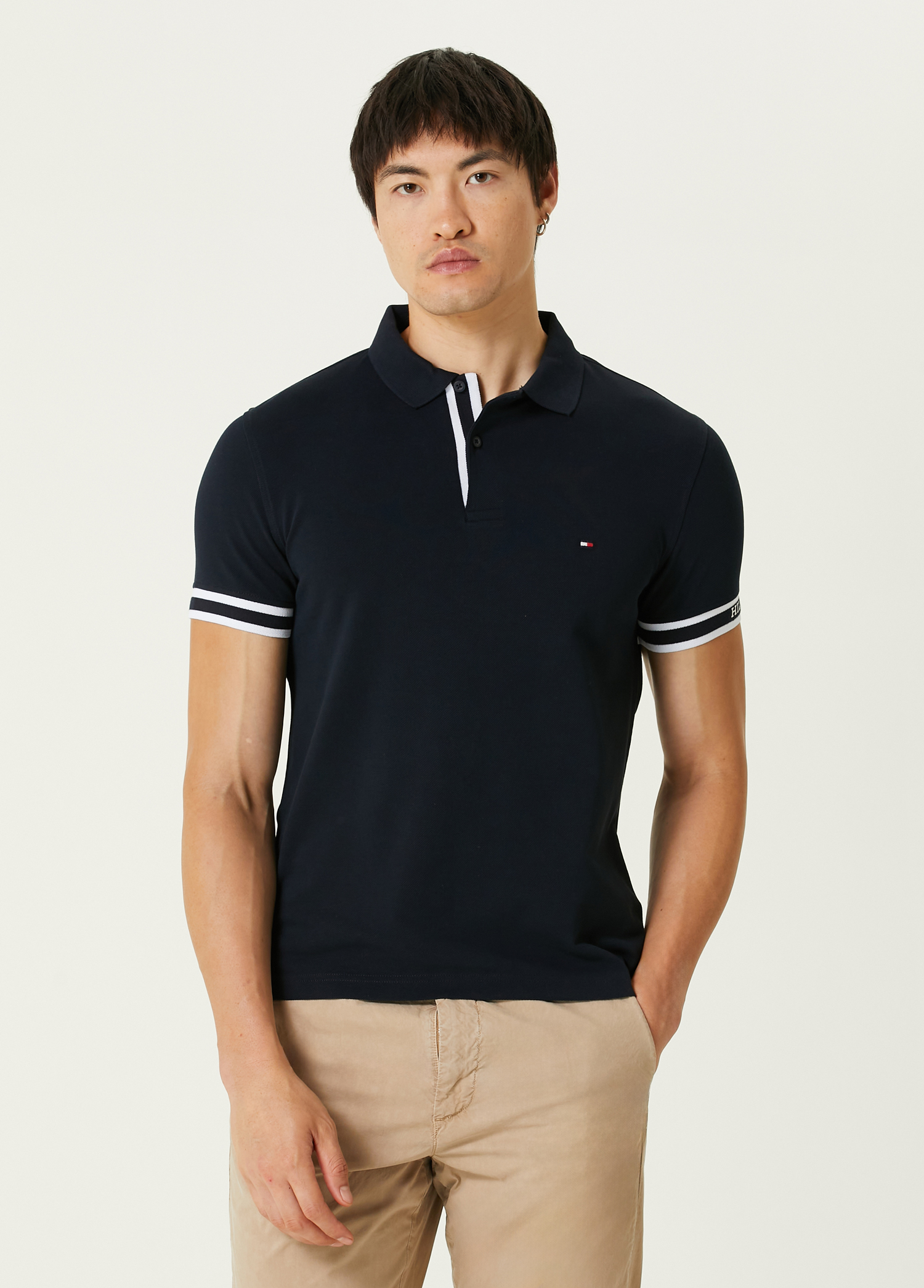 Tommy Hilfiger Slim Fit Lacivert Organik Pamuk Polo T shirt Mavi