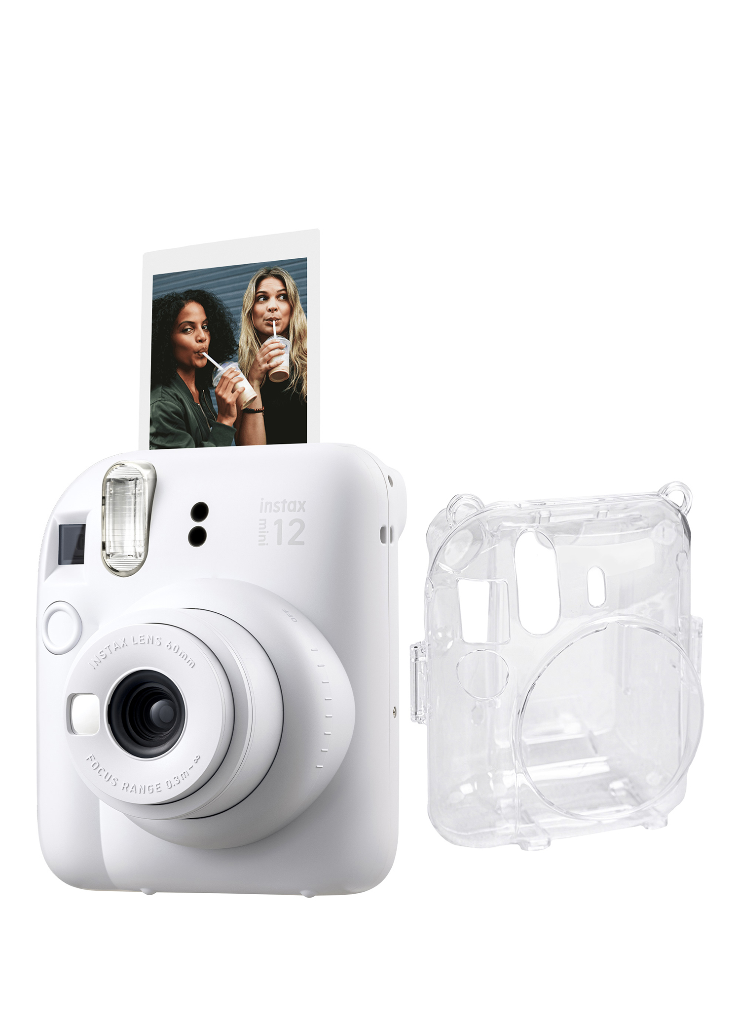 Instax Mini 12 Beyaz Fotoğraf Makinesi + Şeffaf Kılıf Seti