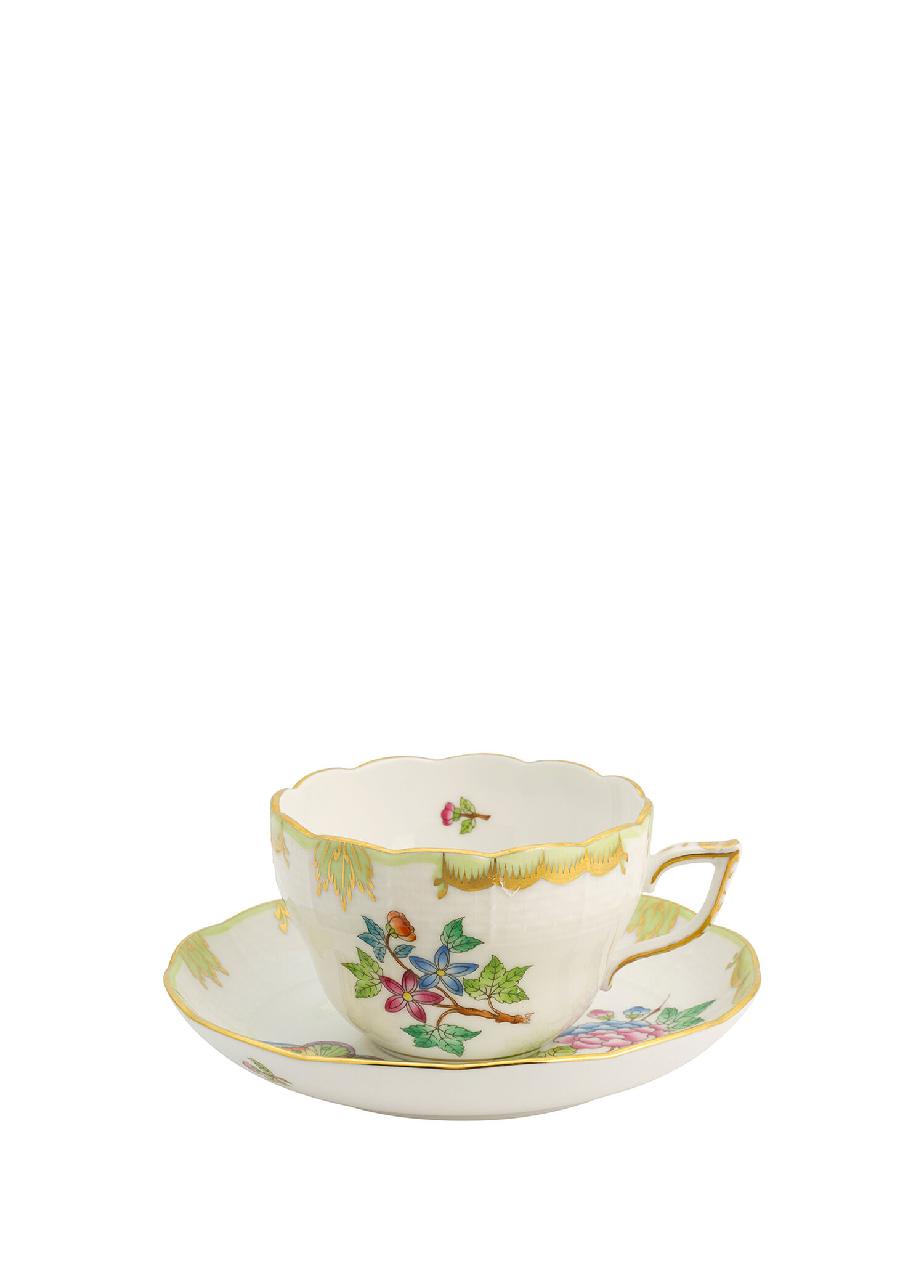 Victoria Desenli Porselen Çay Fincanı ve Tabağı