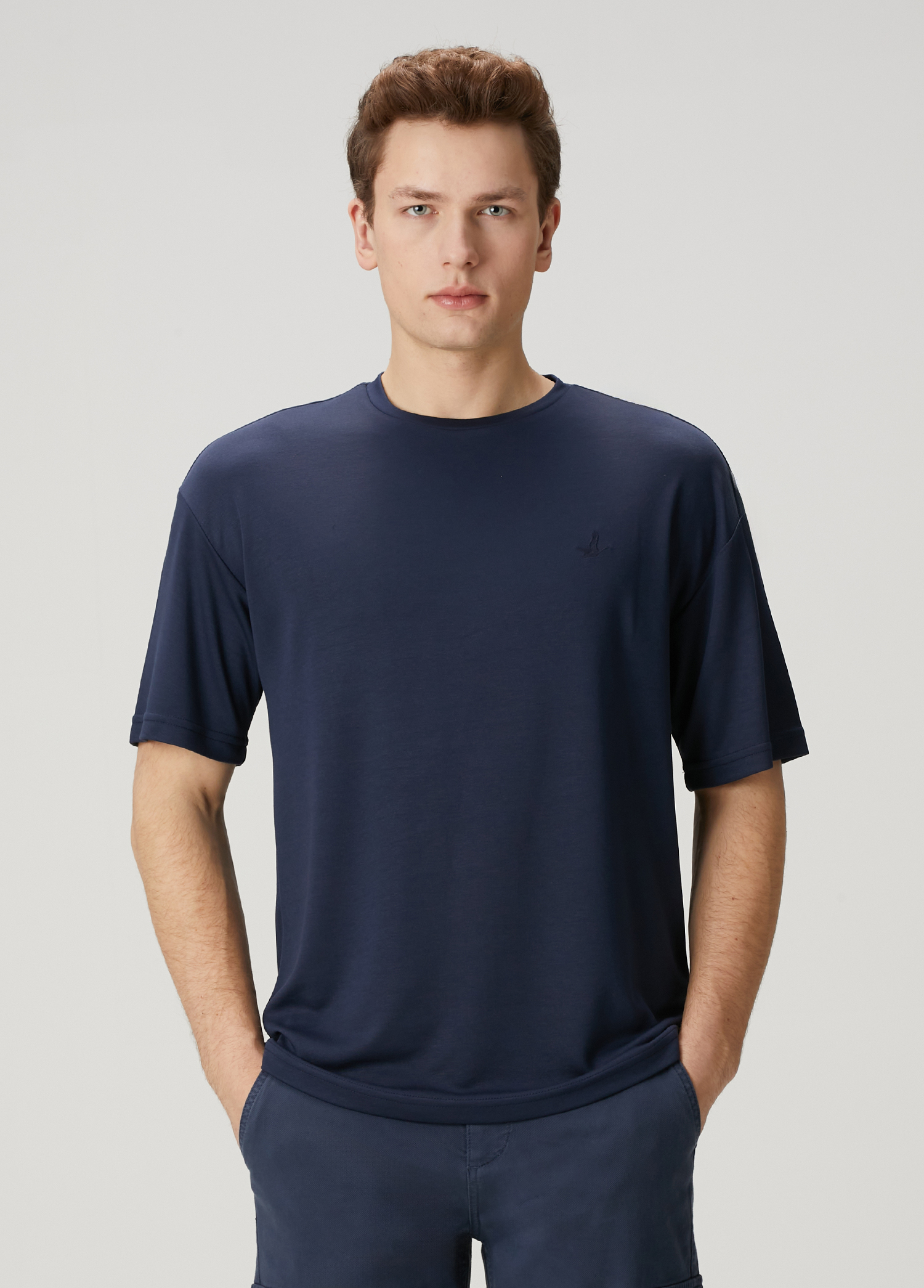 Lacivert Logo Nakışlı Oversized T-shirt_1