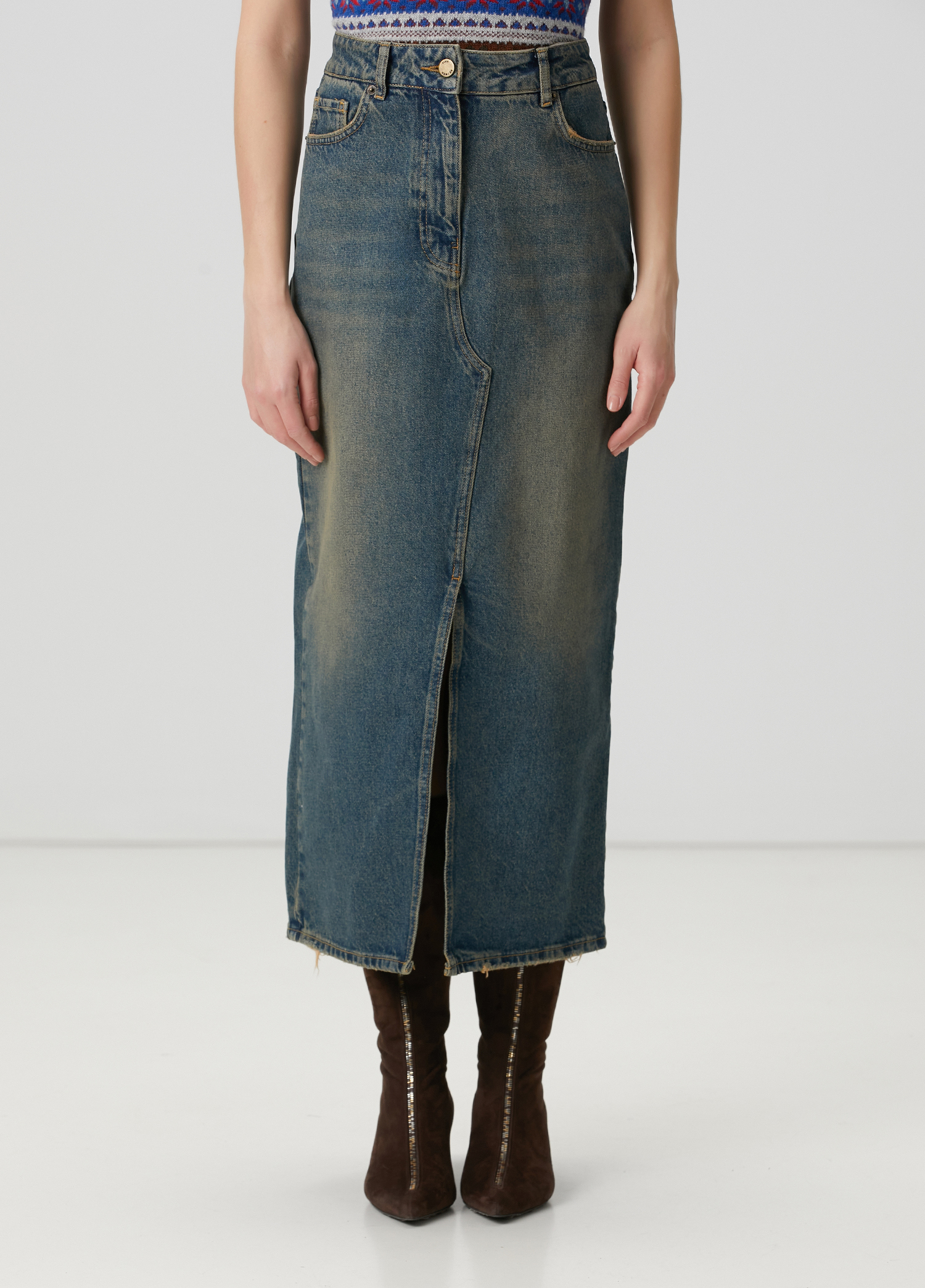 Mavi Midi Denim Kalem Etek_2