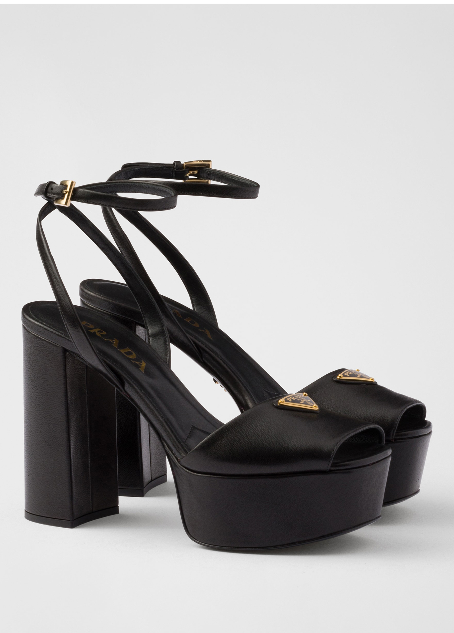 【ばに】PRADA Leather Strap Heels Prada - Black Patent Leather Back-Strap Heels