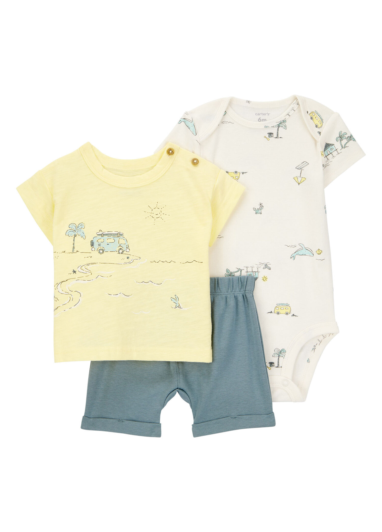 Layette Kısa Kollu T-shirt Body ve Şort Erkek Bebek 3'lü Set