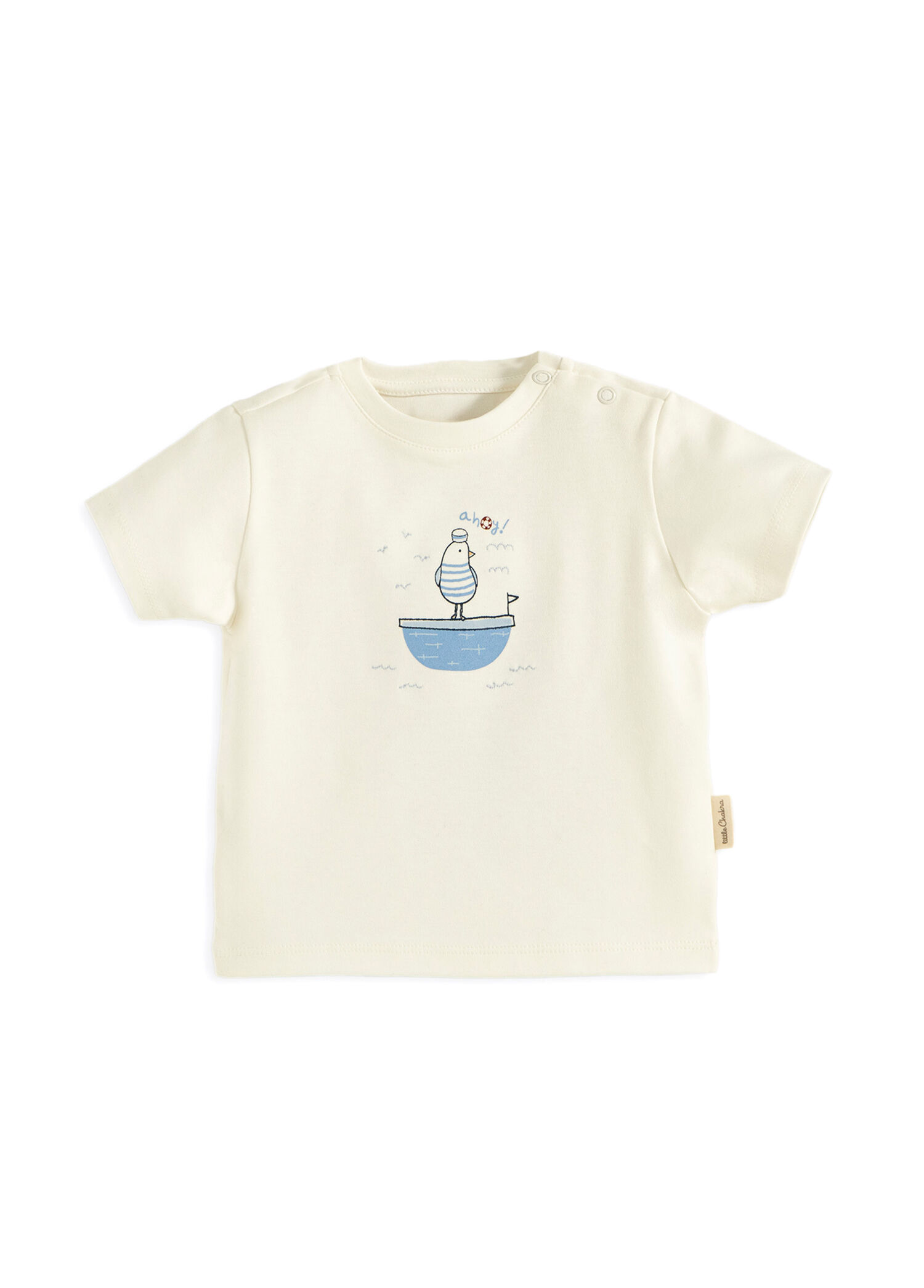 Sea Side Baskılı Ekru Pamuklu Kısa Kollu Unisex Bebek T-Shirt