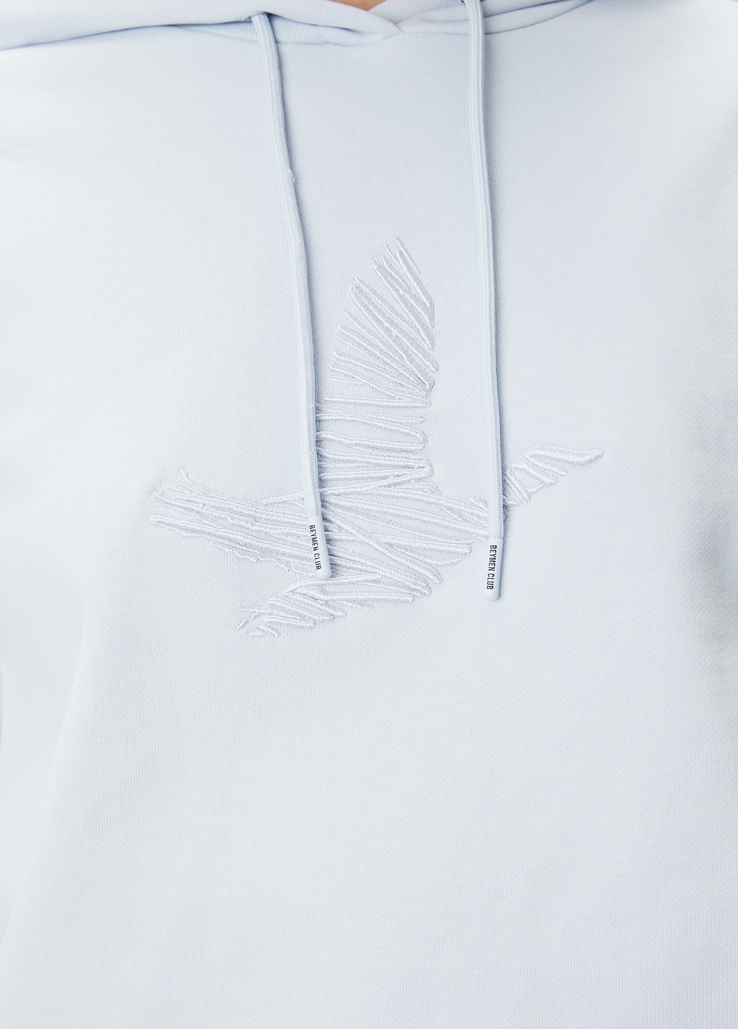 Açık Mavi Kapüşonlu Karalama Kuş Nakış Sweatshirt_5