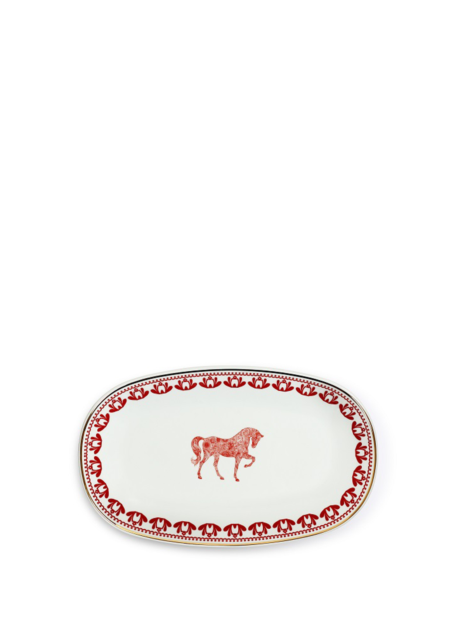 Horse Luck Collection Red At Figürlü Porselen Kayık Servis Tabağı 29 cm