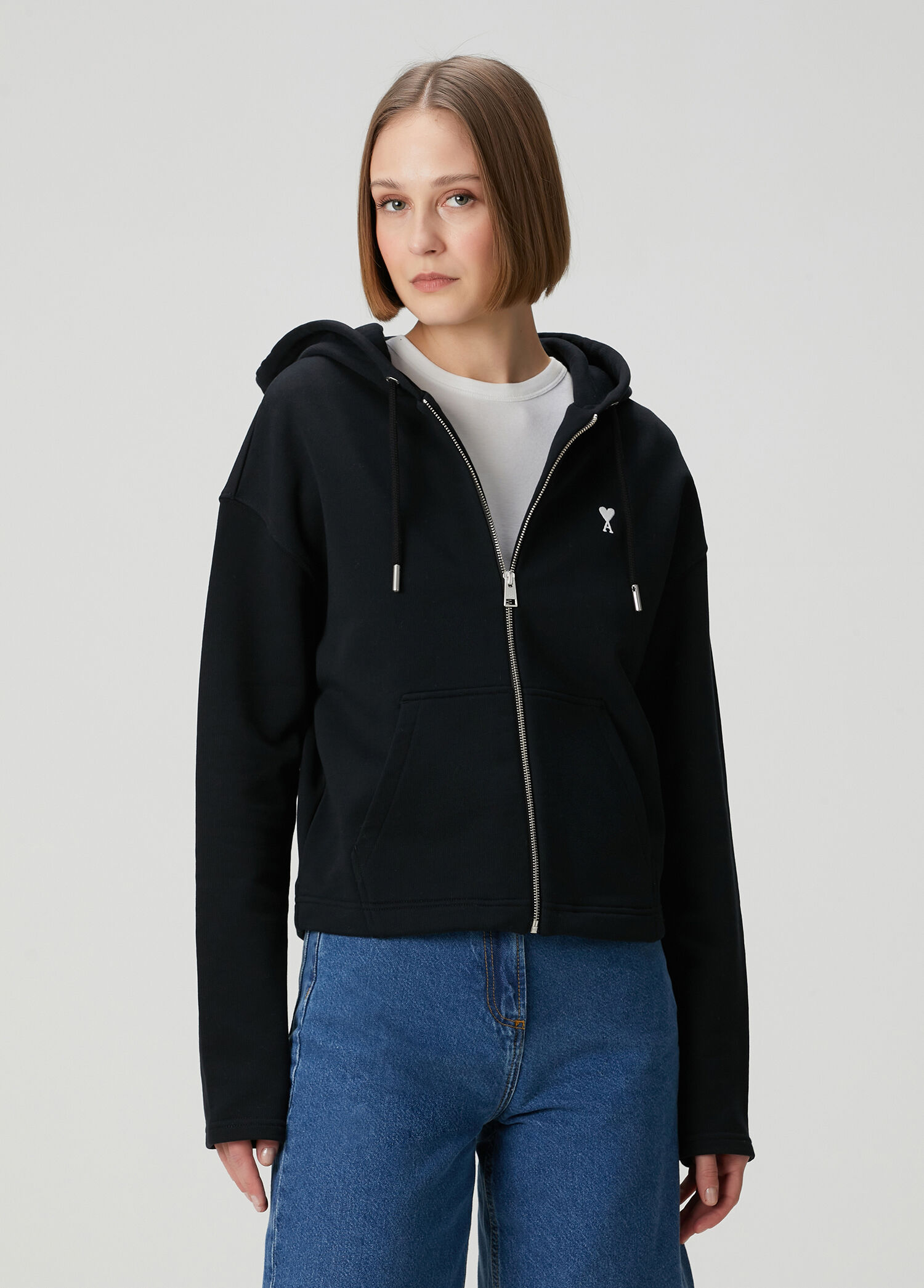Siyah Kapüşonlu Fermuarlı Sweatshirt