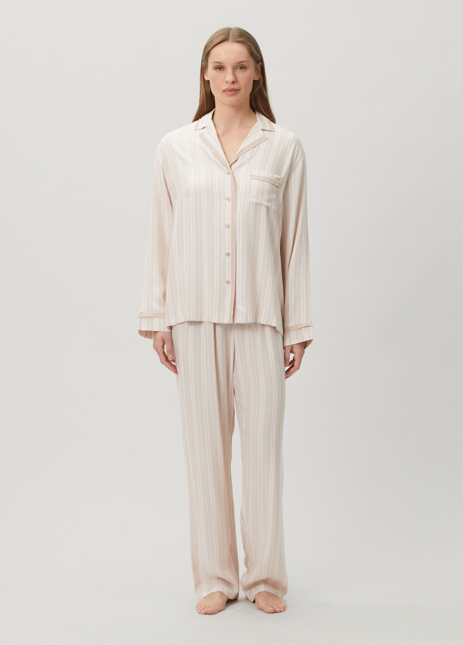 Bej Çizgili Pijama Altı