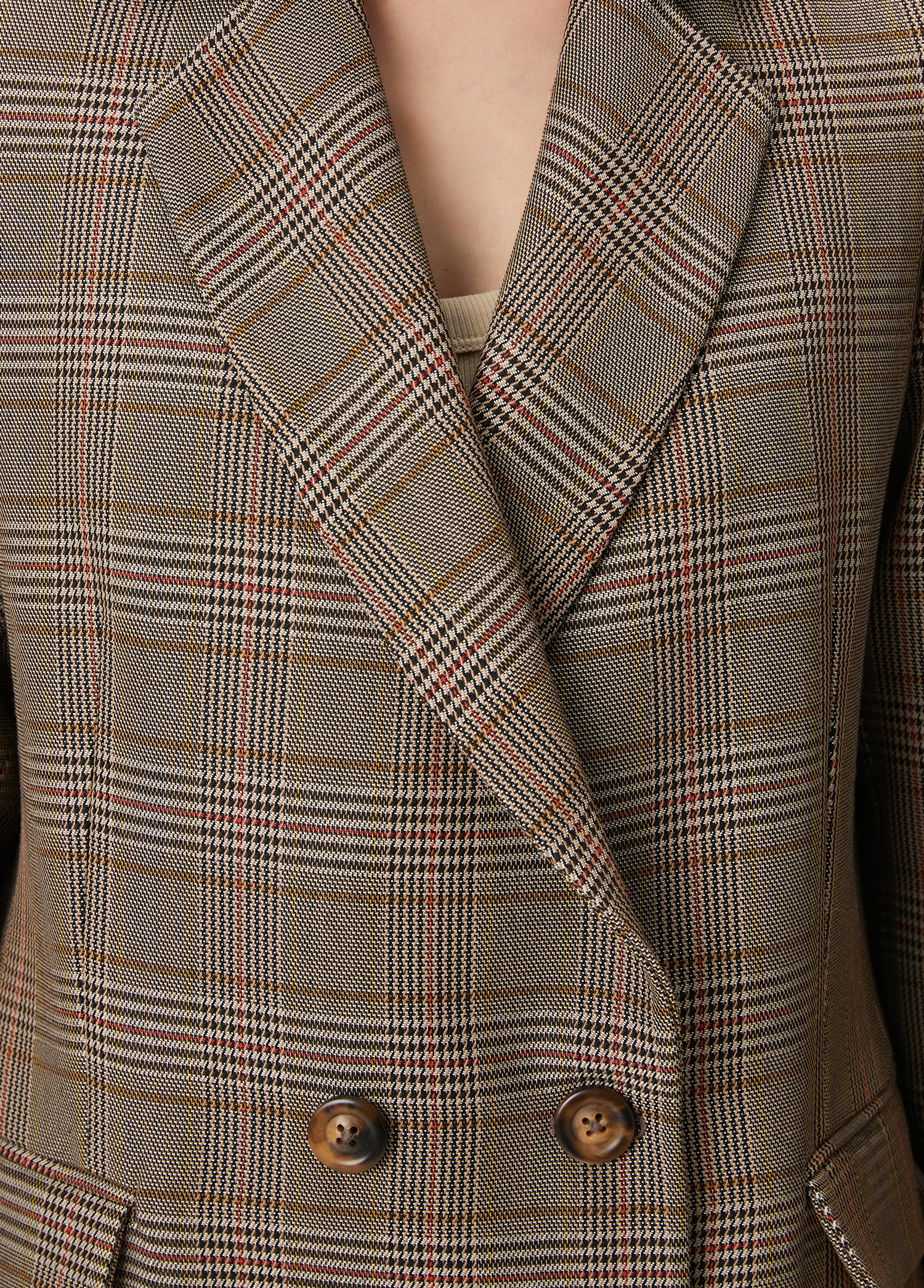 Kamel Ekose Desenli Yün Kruvaze Blazer_6