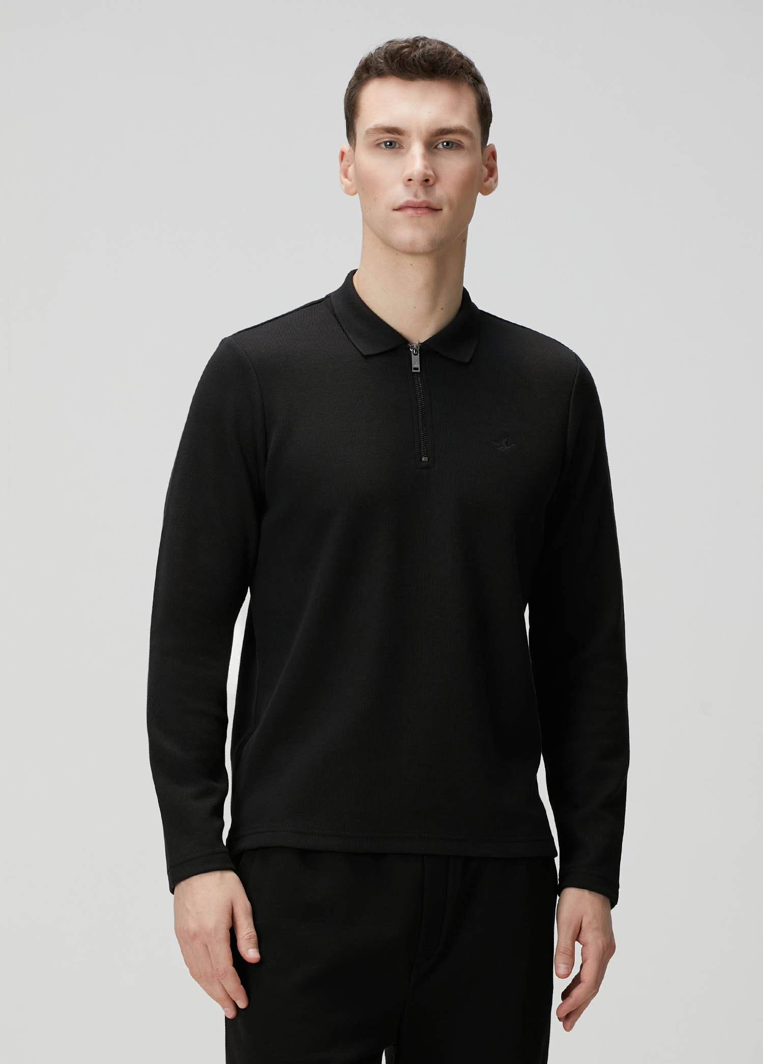 Siyah Polo Yaka Sweatshirt