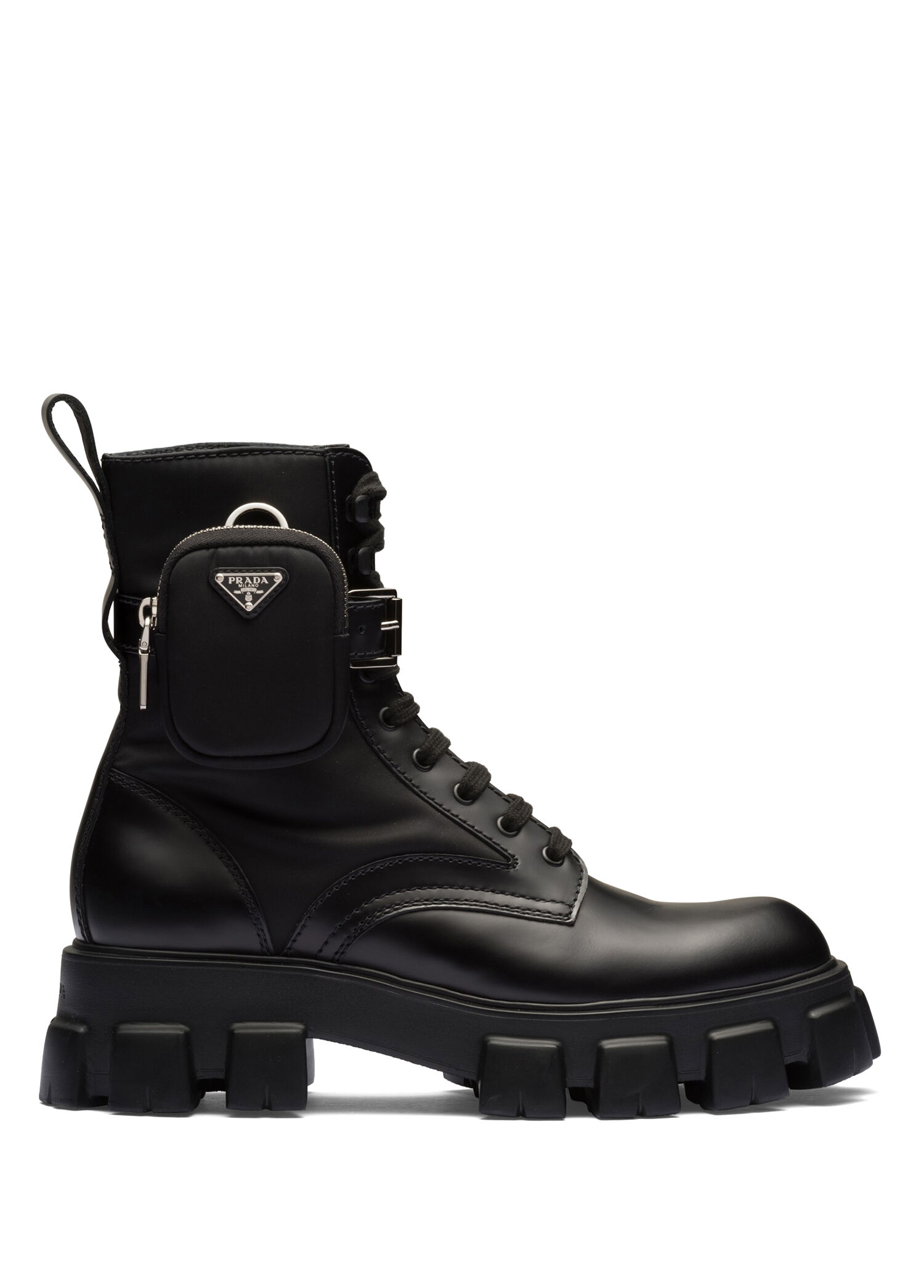 Prada Siyah Erkek Monolith Fırçalanmış Deri ve Naylon Bot 1339015