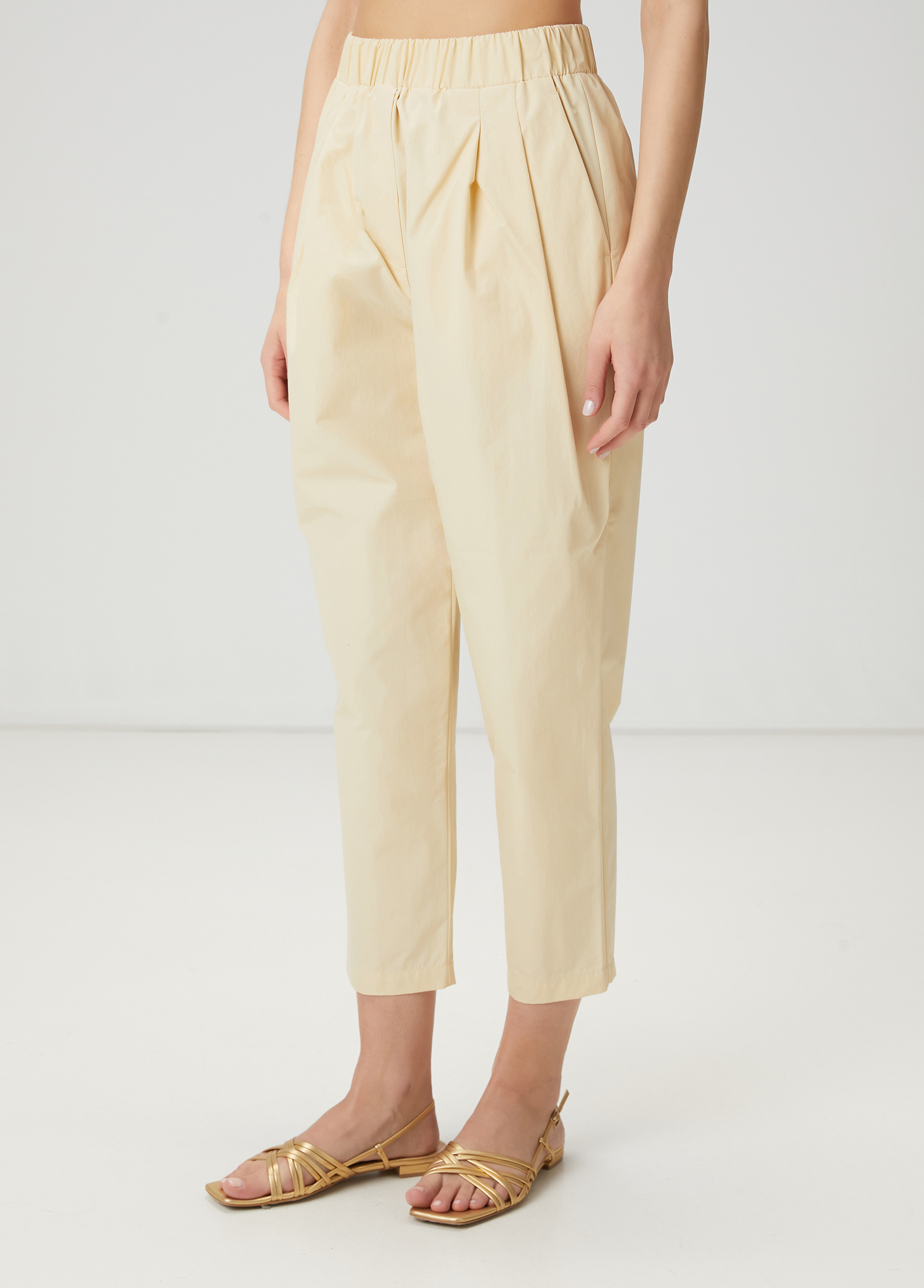 Krem Pileli Poplin Pantolon_2
