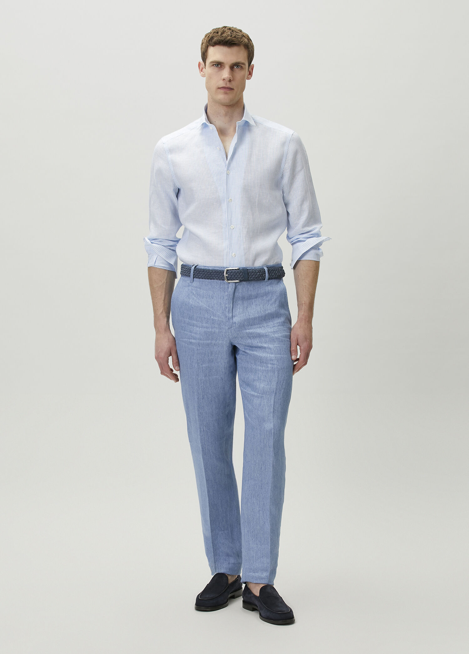 Light Blue Pal Zileri Light Blue Men Blue Striped Linen Shirt