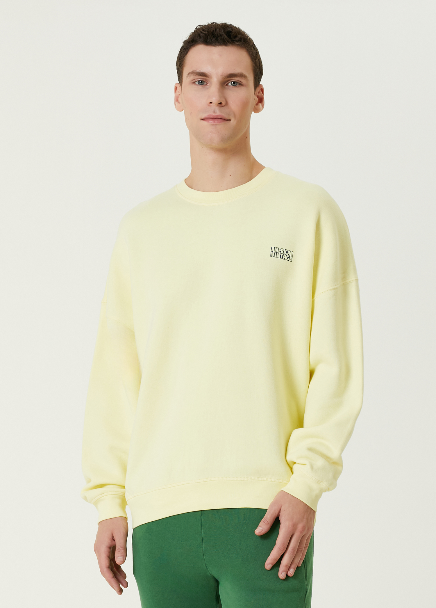 Açık Sarı Logo Baskılı Sweatshirt