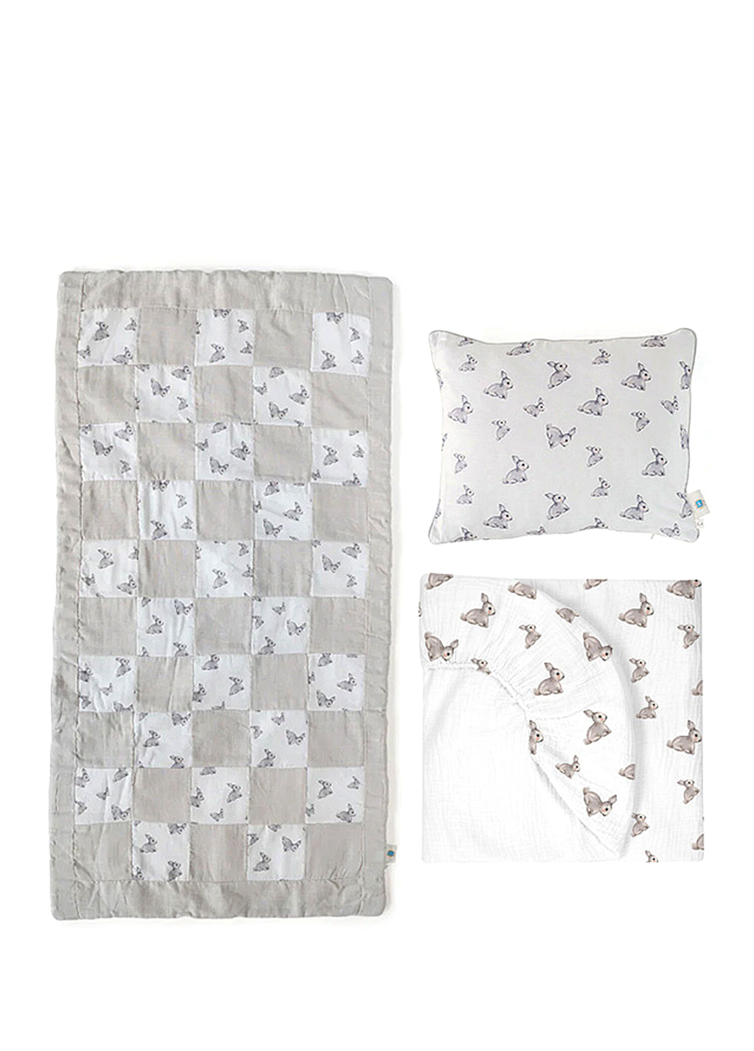 %100 Pamuk Patchwork Iconique Lapin Gri Pamuklu Unisex Hediyelik Bebek Odası Takımı
