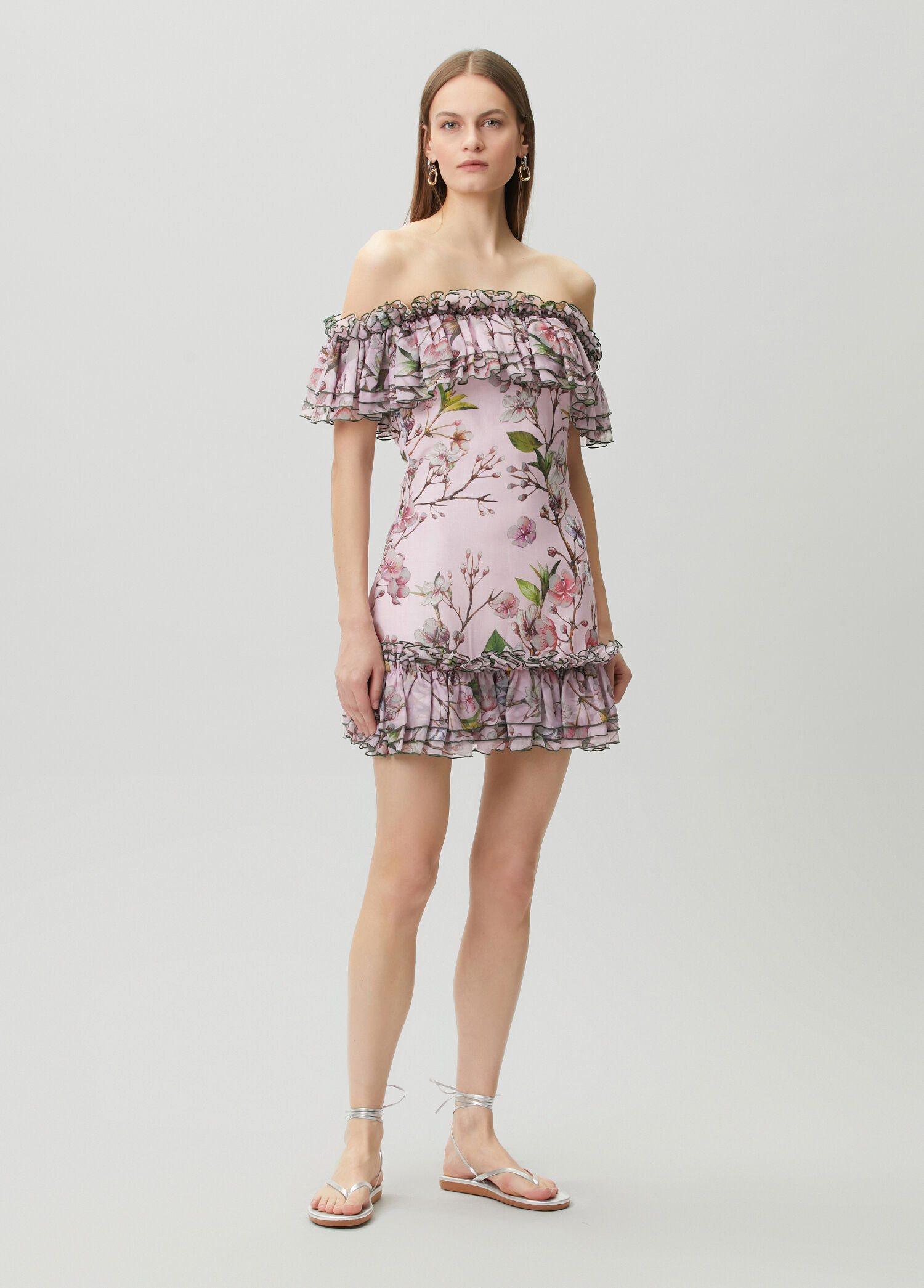 Coral Whisper Desenli Mini Elbise