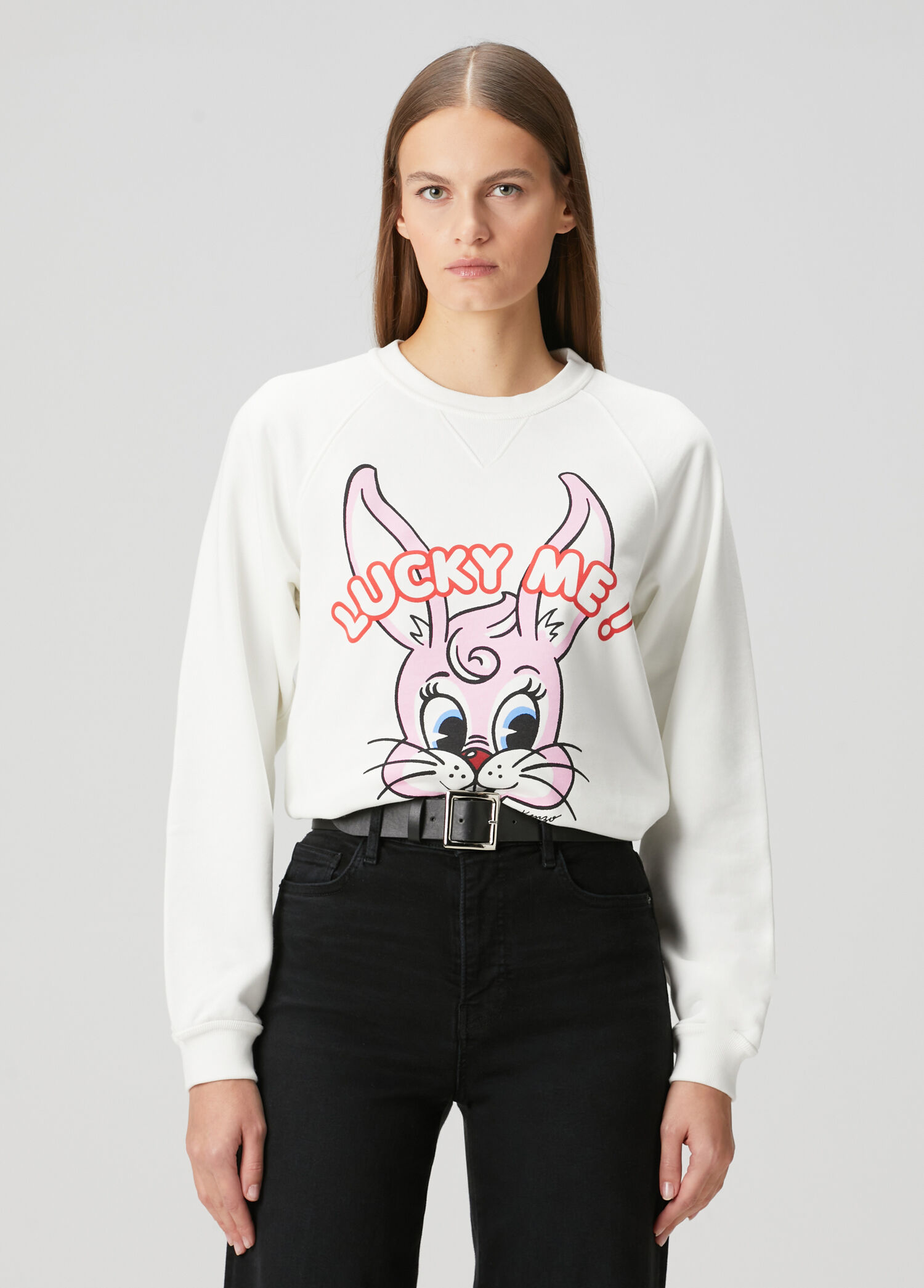 Lucky Me Cartoon Beyaz Sweatshirt