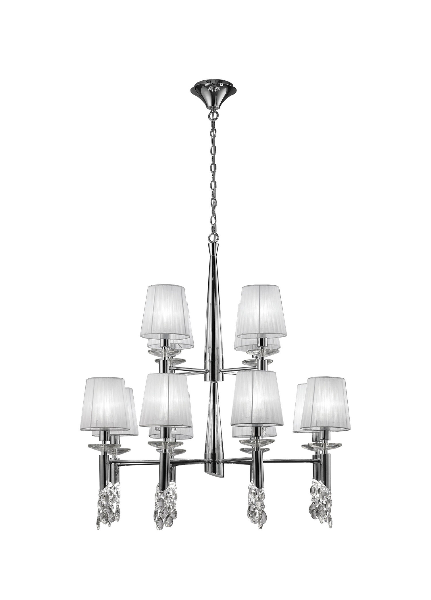 Tiffany 8+4 Kollu Krom Metal Sarkıt Avize