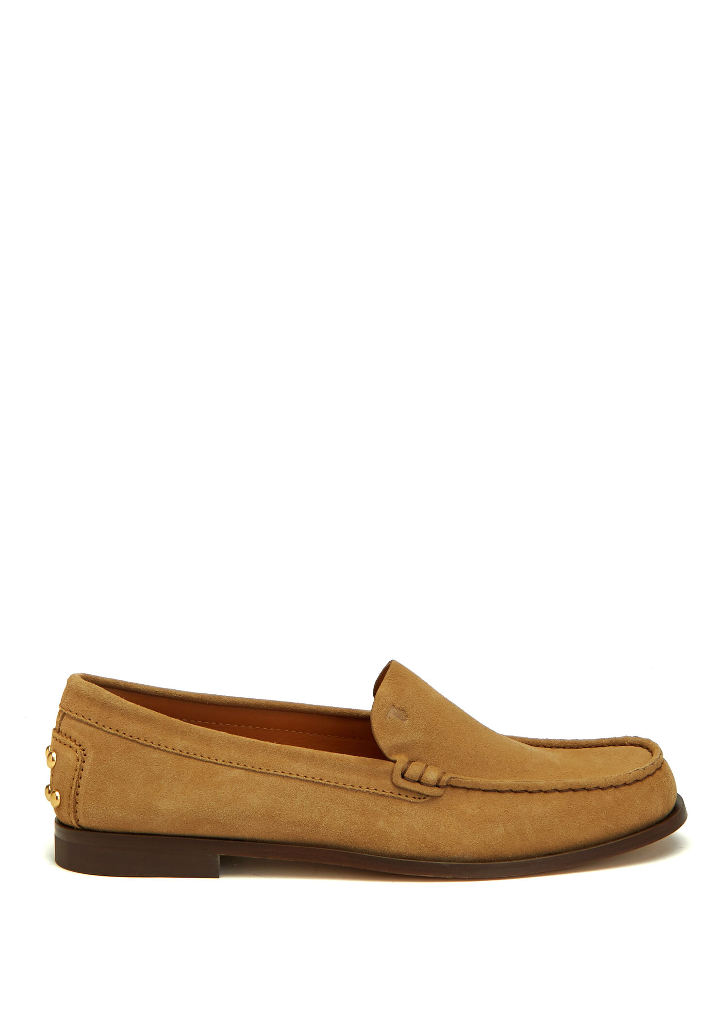 Metal Dots Kahverengi Kadın Süet Loafer