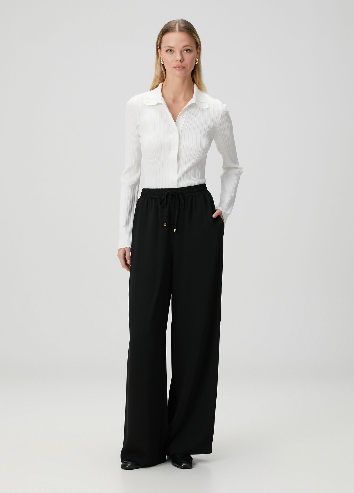 Siyah Krep Pijama Pantolon