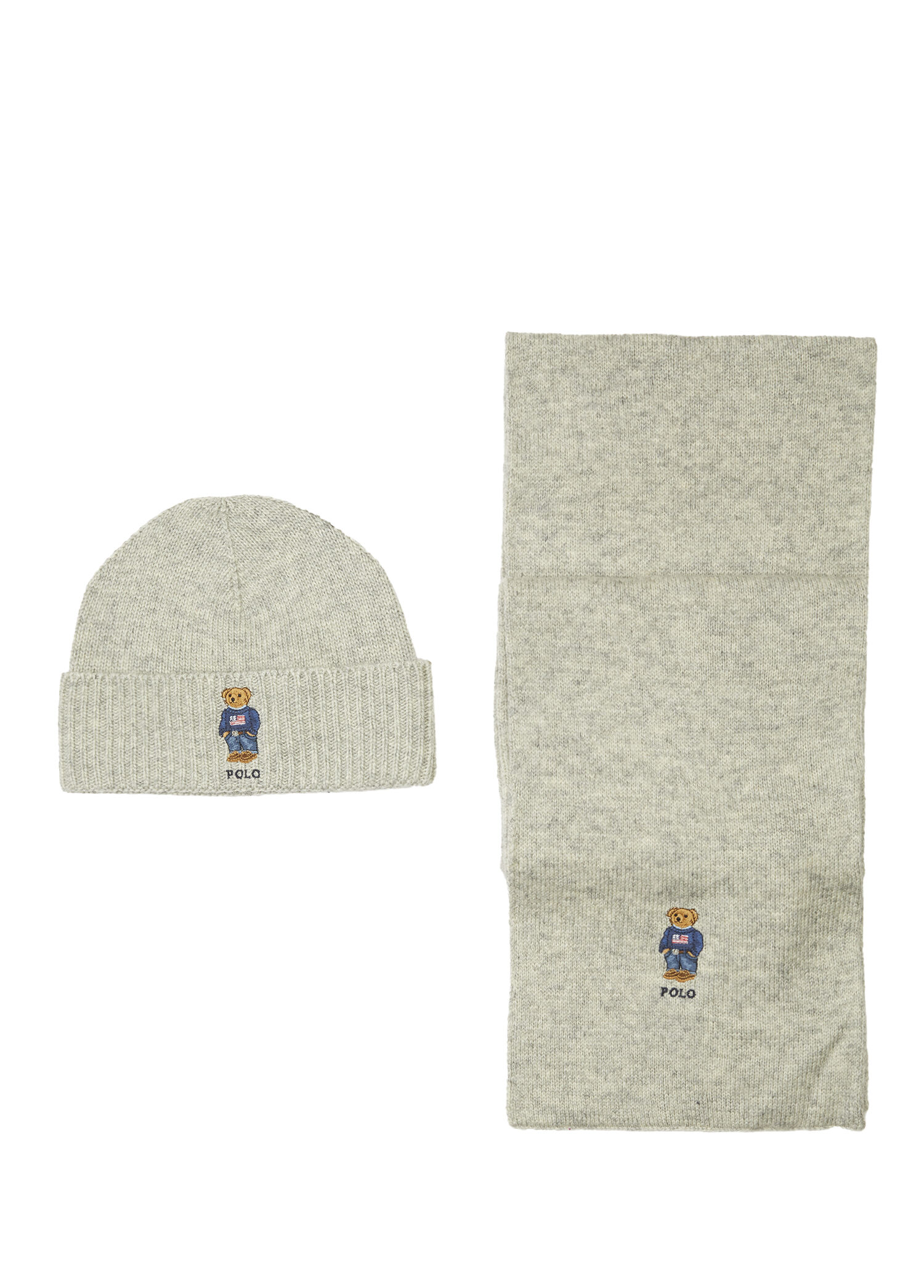 Polo Bear Gri Örgülü Erkek Atkı Bere Seti