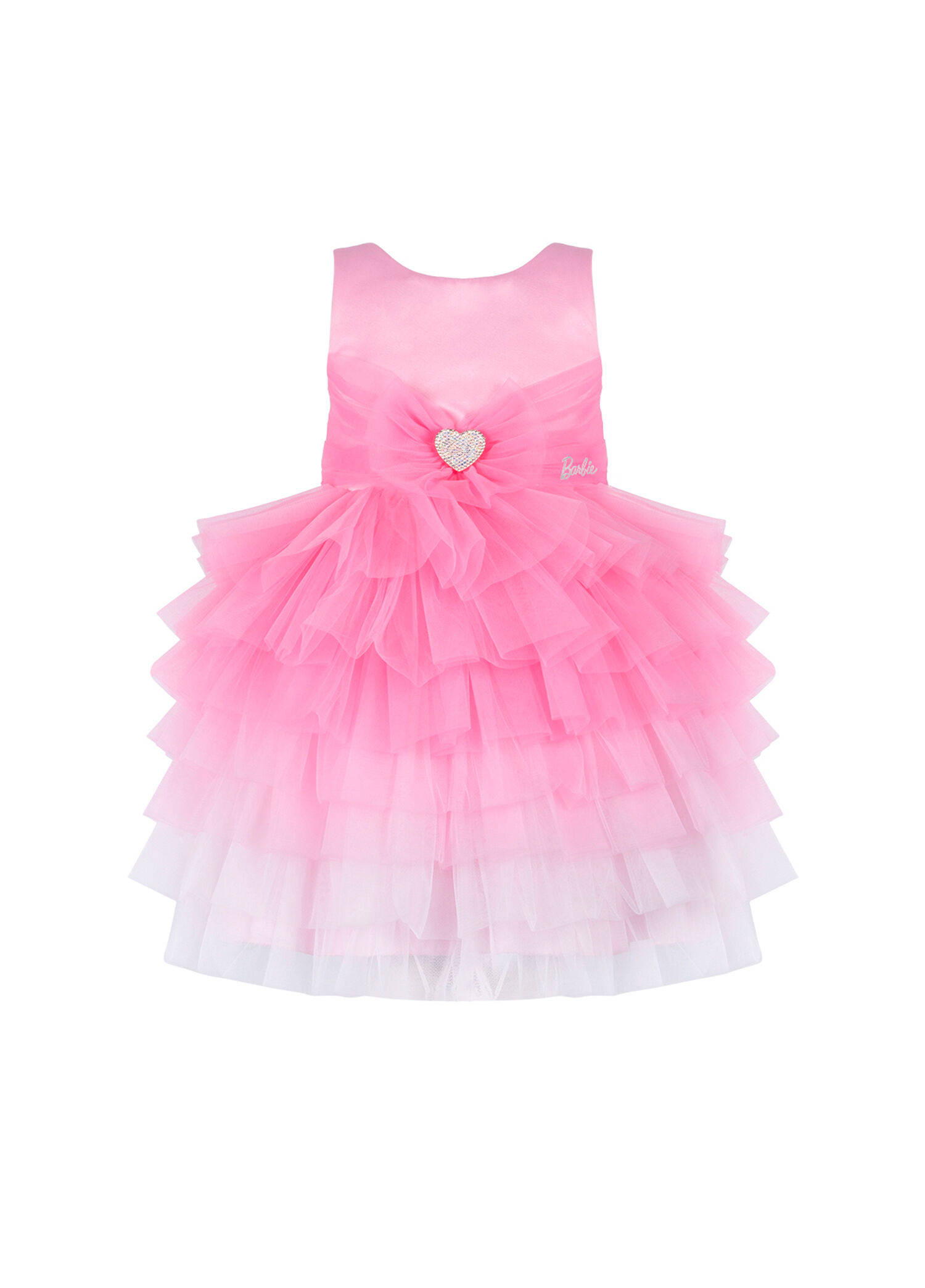 Barbie 5 Pembe Beyaz Tüllü Sıfır Kol Kız Çocuk Elbise