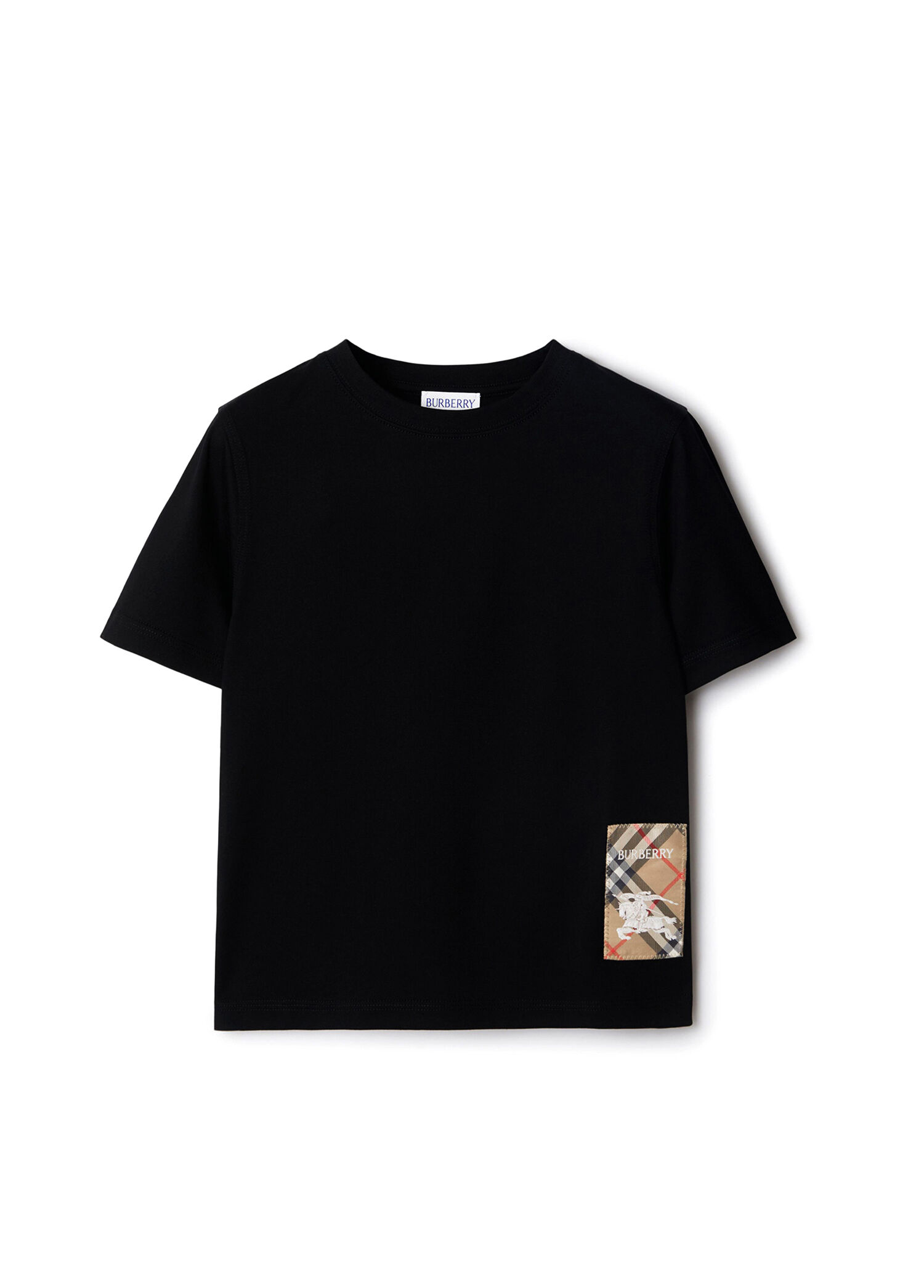 Cedar Check Label Cotton Siyah Kısa Kollu Unisex Çocuk T-Shirt