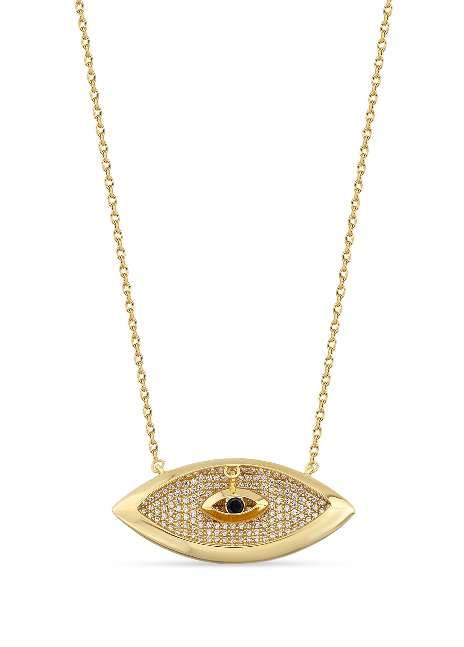 Zircon Sapphire Eye 925 Ayar Gümüş 24 Ayar Altın Kaplama Kadın Kolye