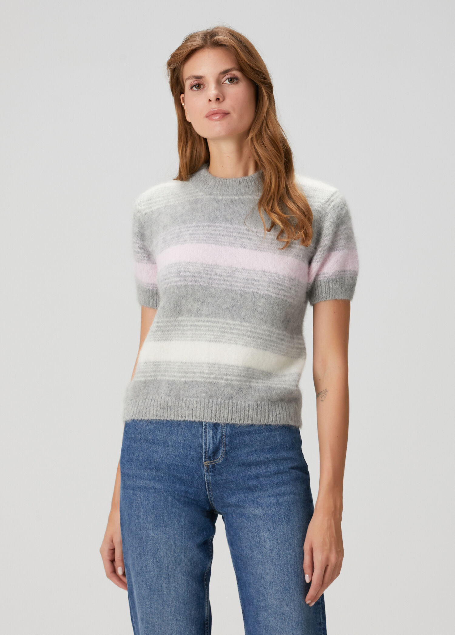 Speed Stripe Gri Yün Kazak