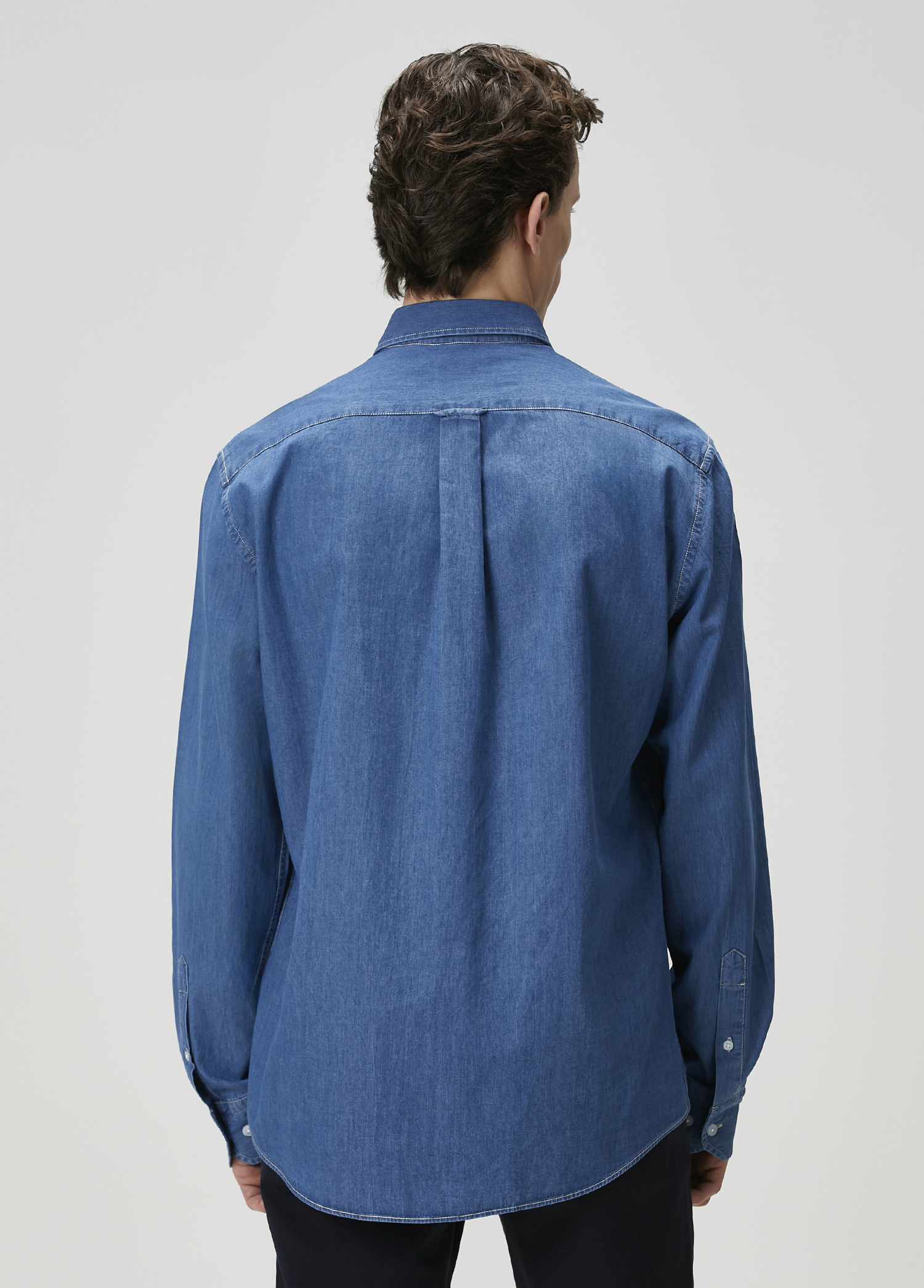 Comfort Fit Koyu Mavi Denim Gömlek_4