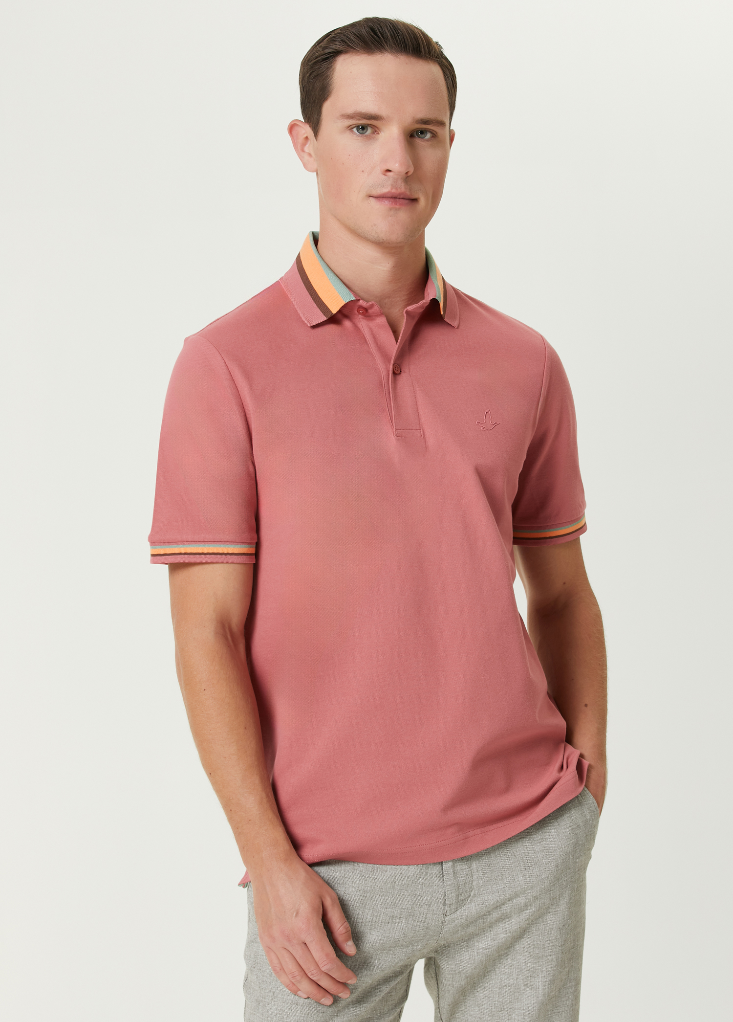 Comfort Fit Polo Yaka Colorblocked Detaylı T-shirt_1