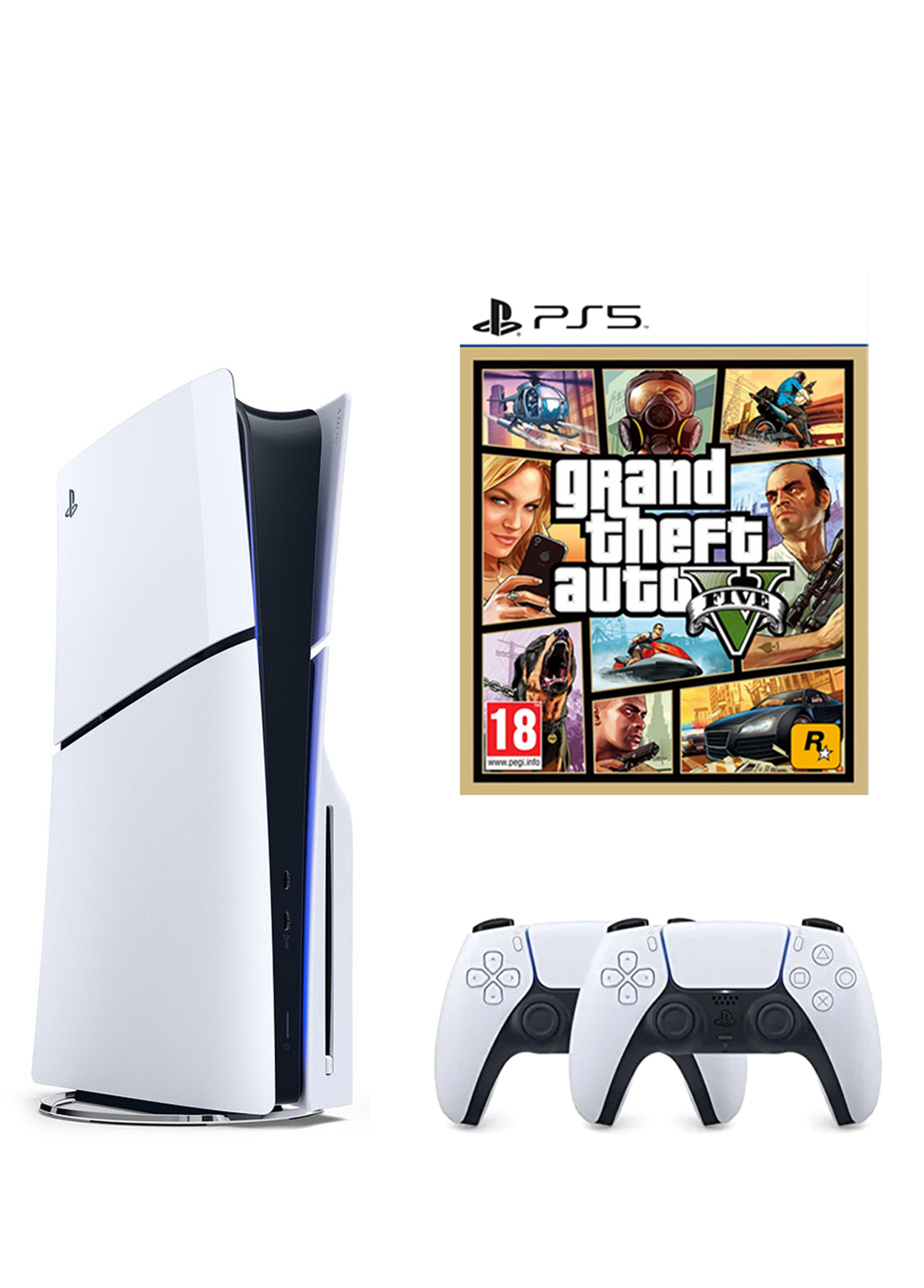 PlayStation 5 1 TB Slim CD Edition Oyun Konsolu + 2. PS5 Kol + PS5 GTA 5 Oyunu