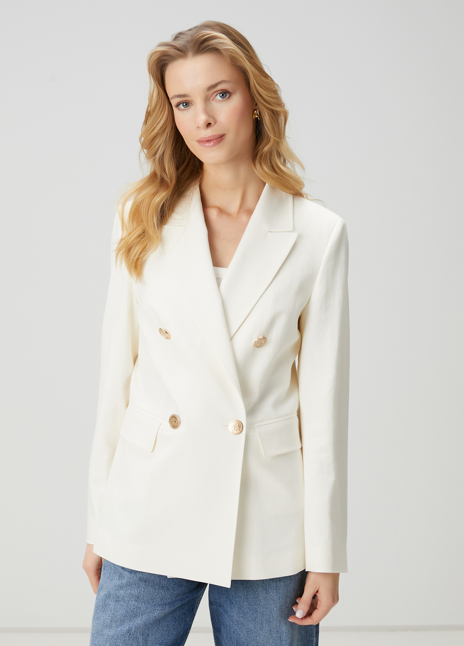 Kırık Beyaz Kruvaze Keten Blazer_5